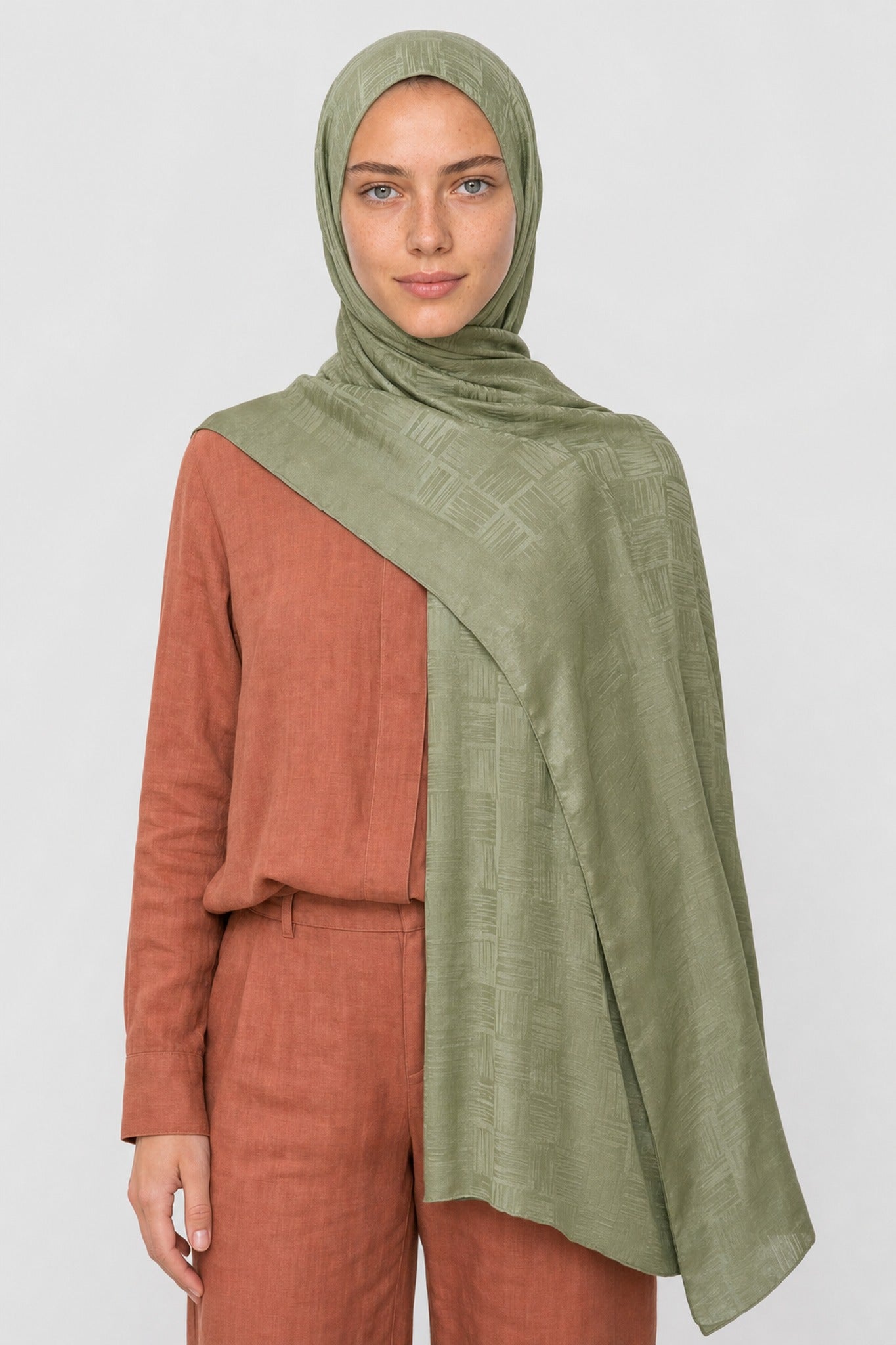 Noria Patterned Aerobin Jacquard Shawl - Küf Yeşili