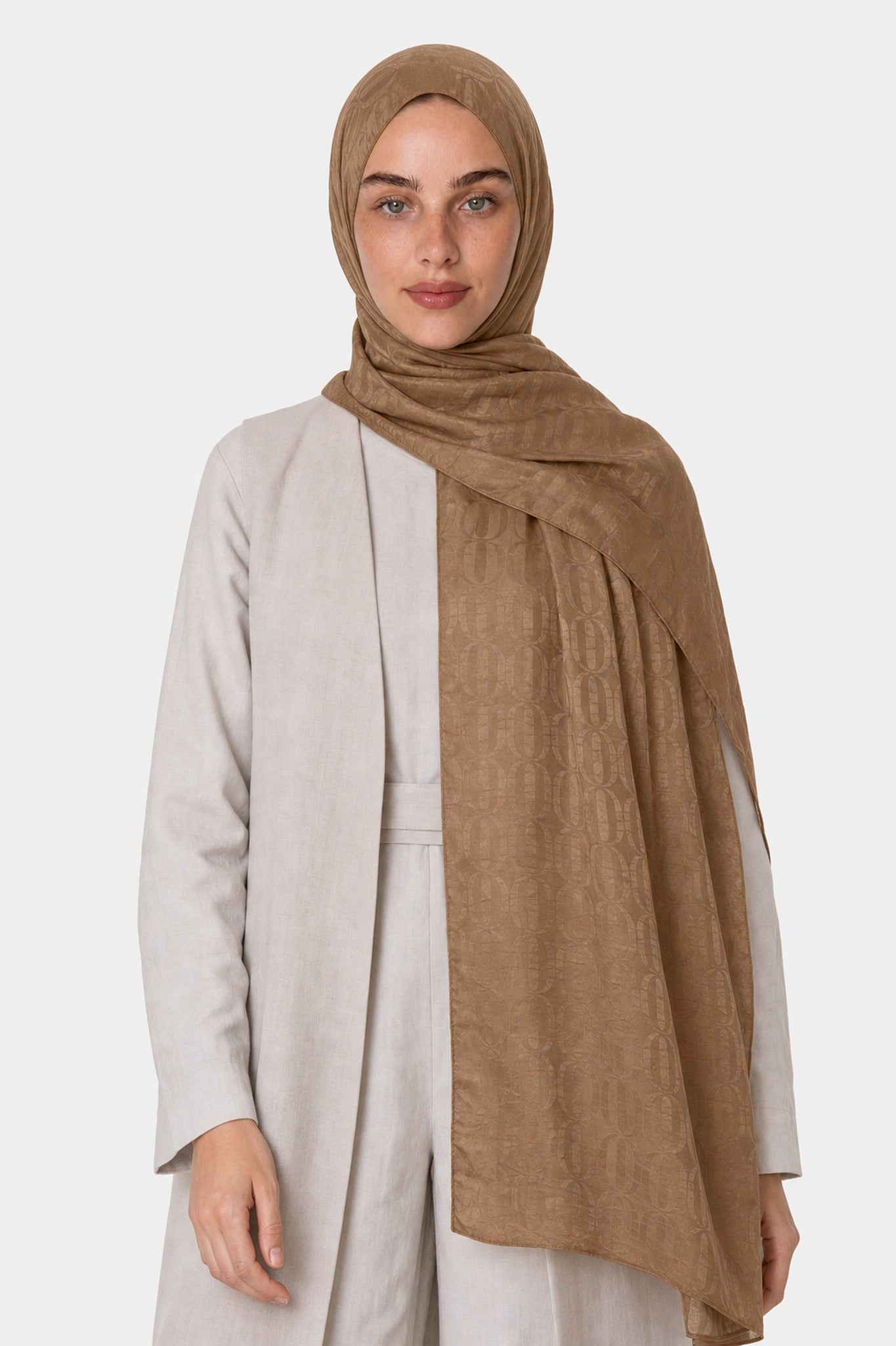 Dune Pattern Ayrobin Jacquard Shawl - Mocha
