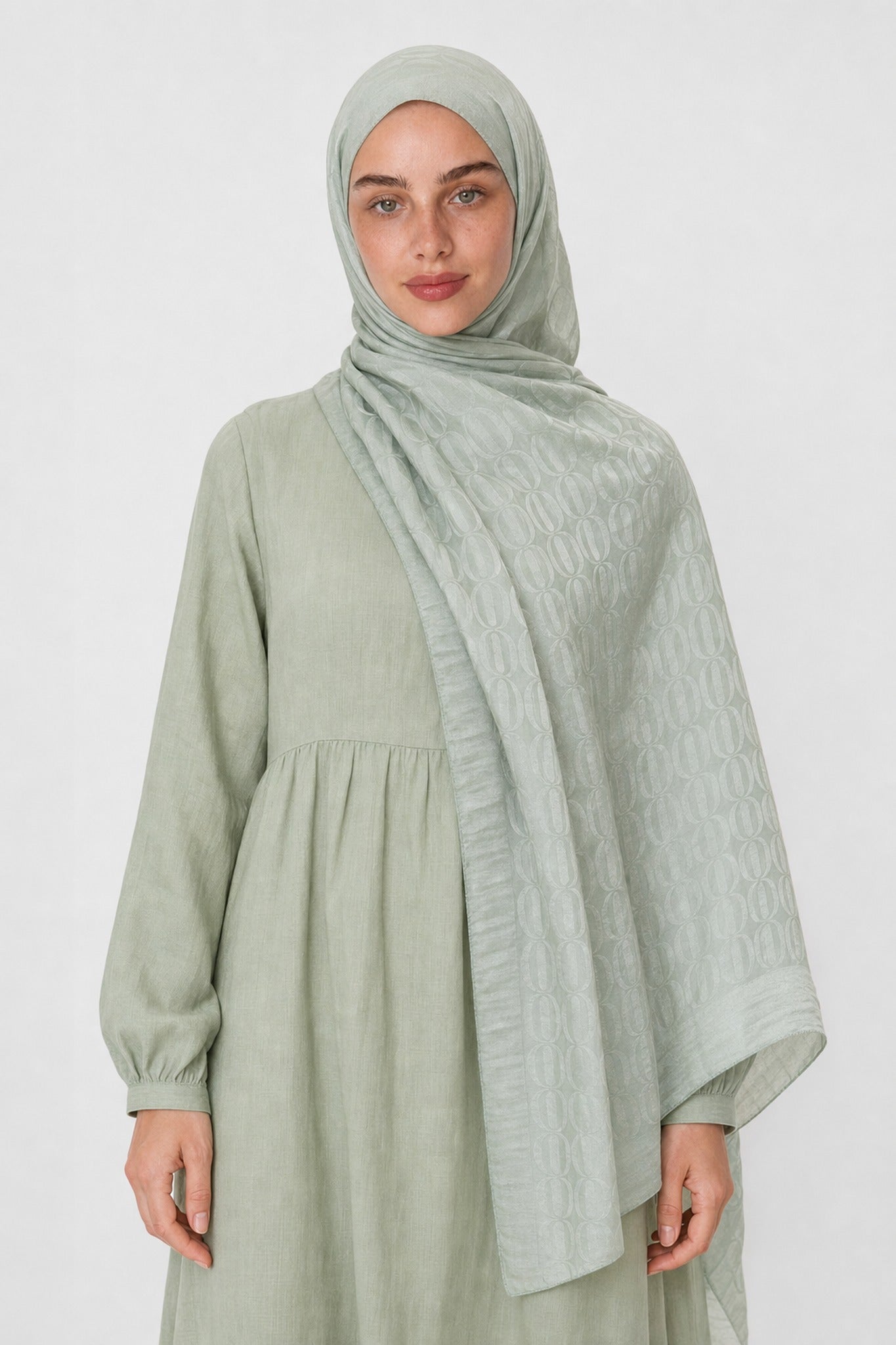 Dune Pattern Ayrobin Jacquard Shawl - Mint Yeşili