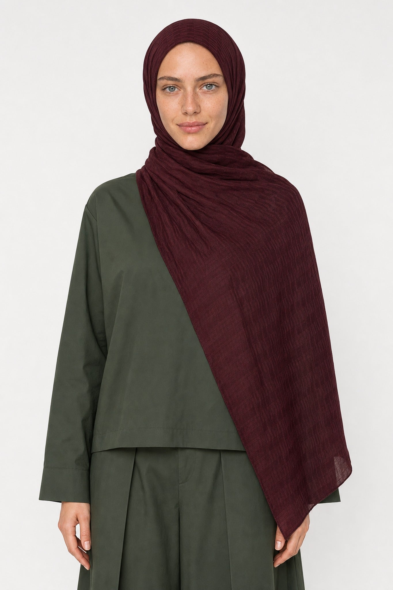 Grove Desen Ayrobin Jakar Şal - Bordo