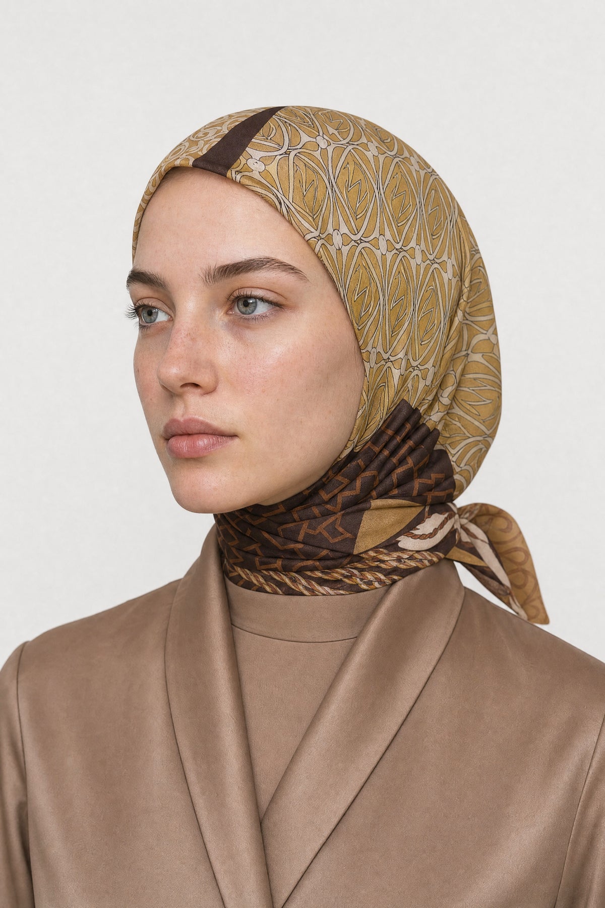 Heritage Desen Organik Eşarp - Kahverengi
