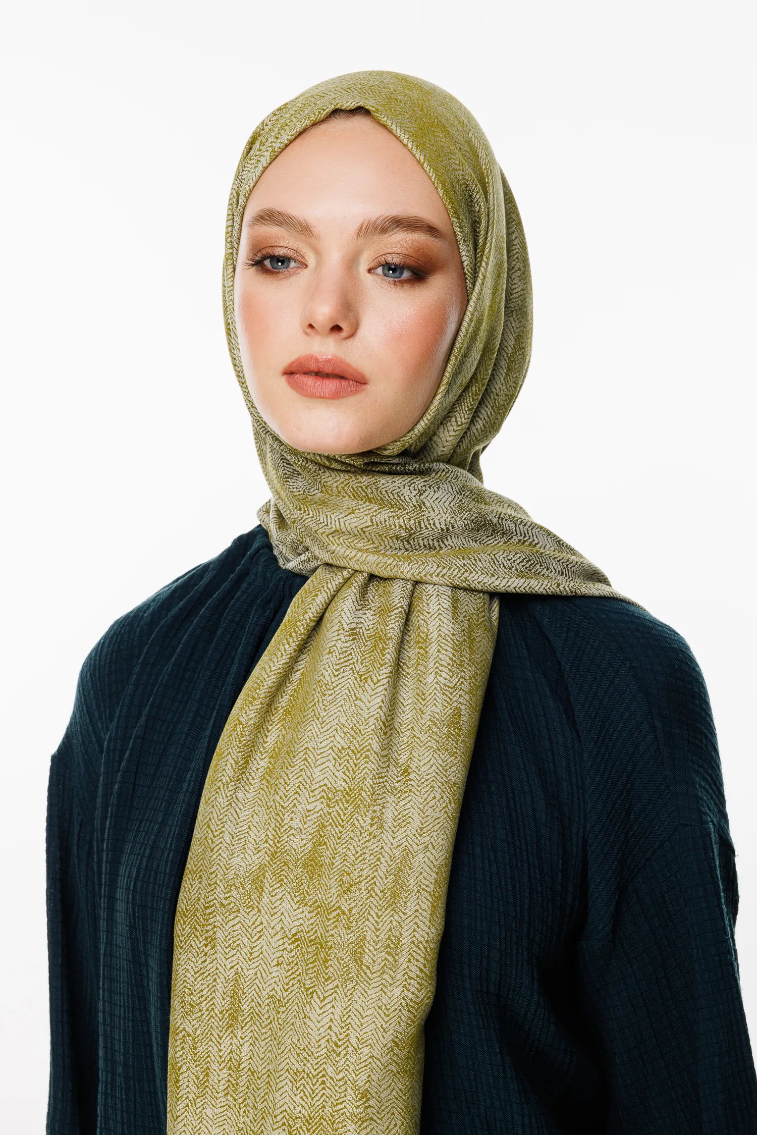 Sahara Pattern Double-Sided Shawl - Olive Green-Ecru