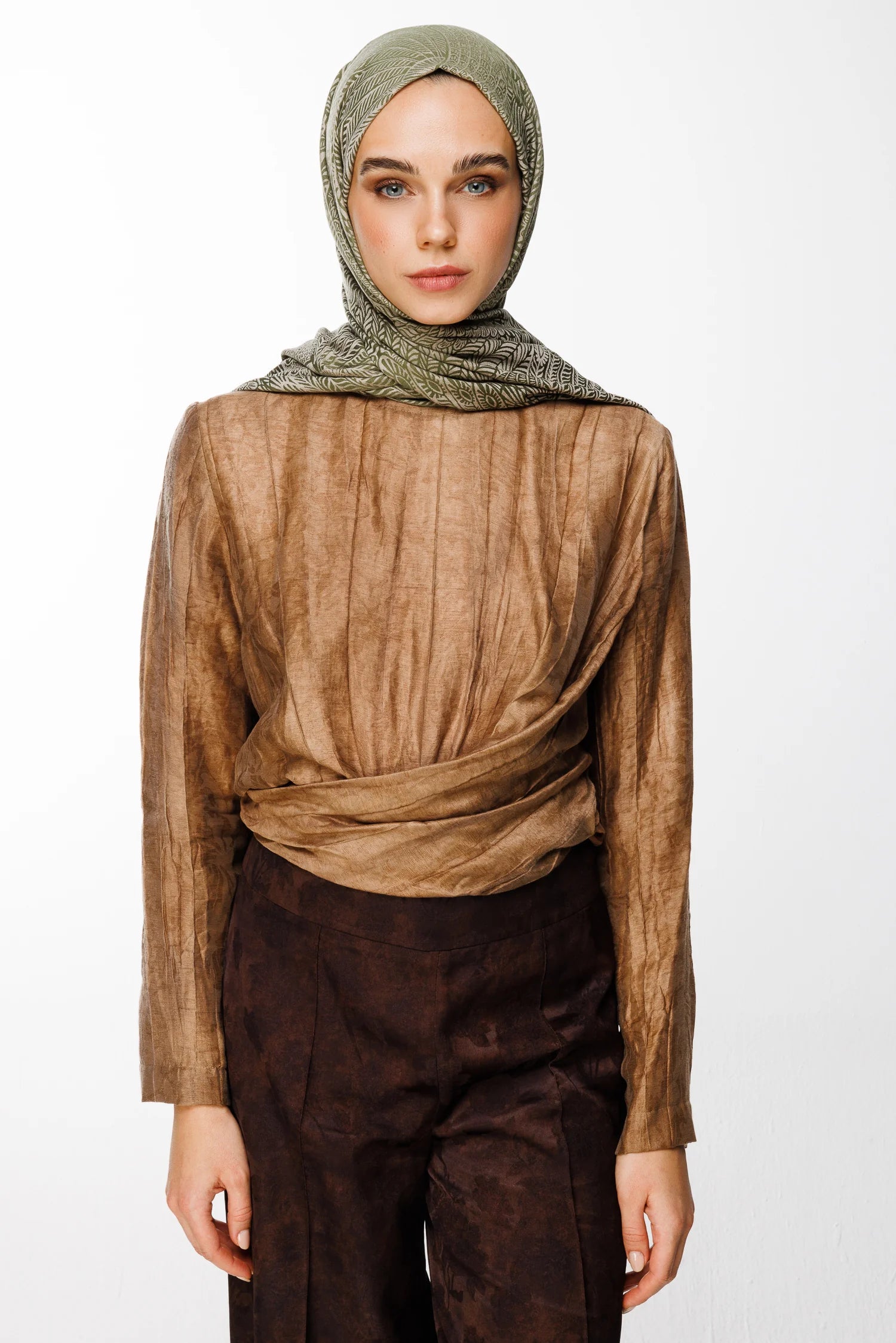 Mayra Pattern Double-Sided Scarf - Khaki-Salmon