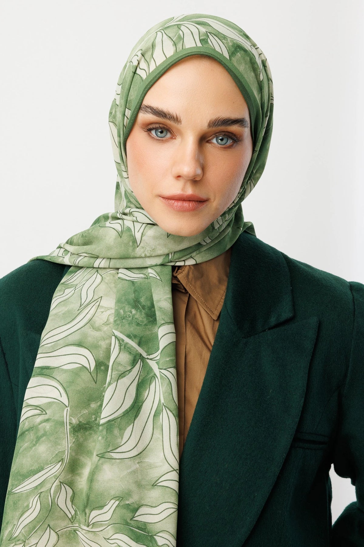 Frond Pattern Hebei Silk Scarf - Light Green
