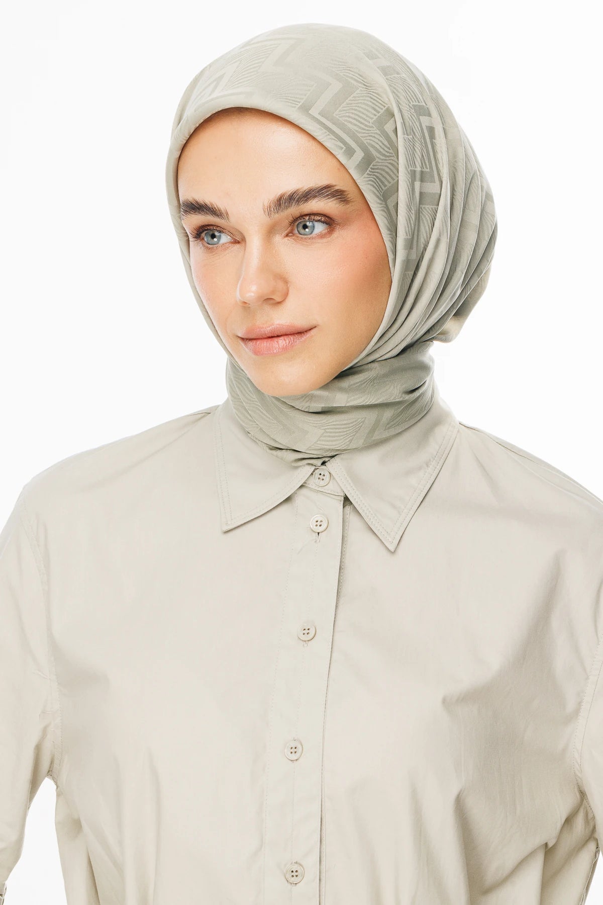 Viora Pattern Silky Jacquard Scarf - Sage