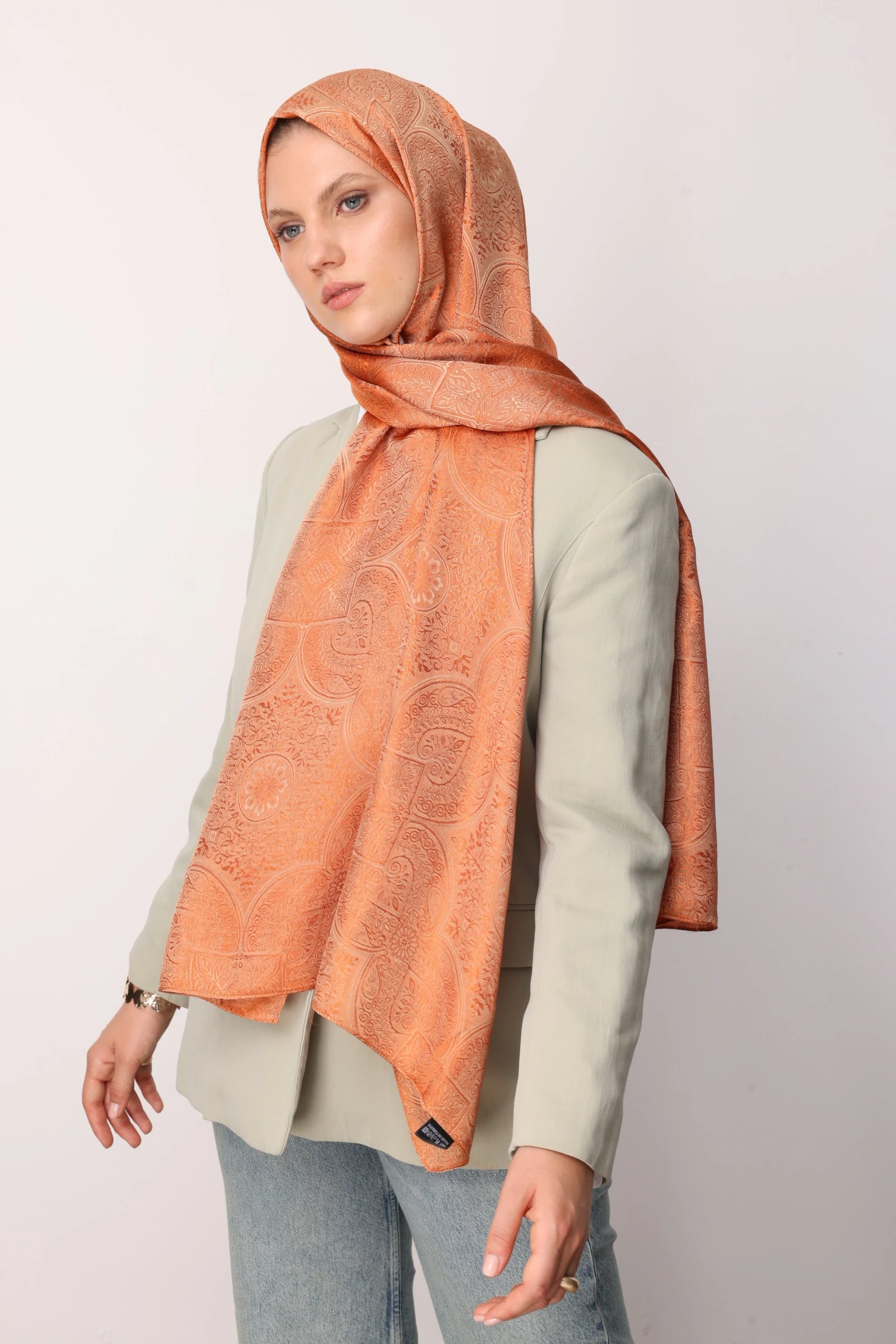 Vera Pattern Shine Line Scarf - Mink-Cinnamon