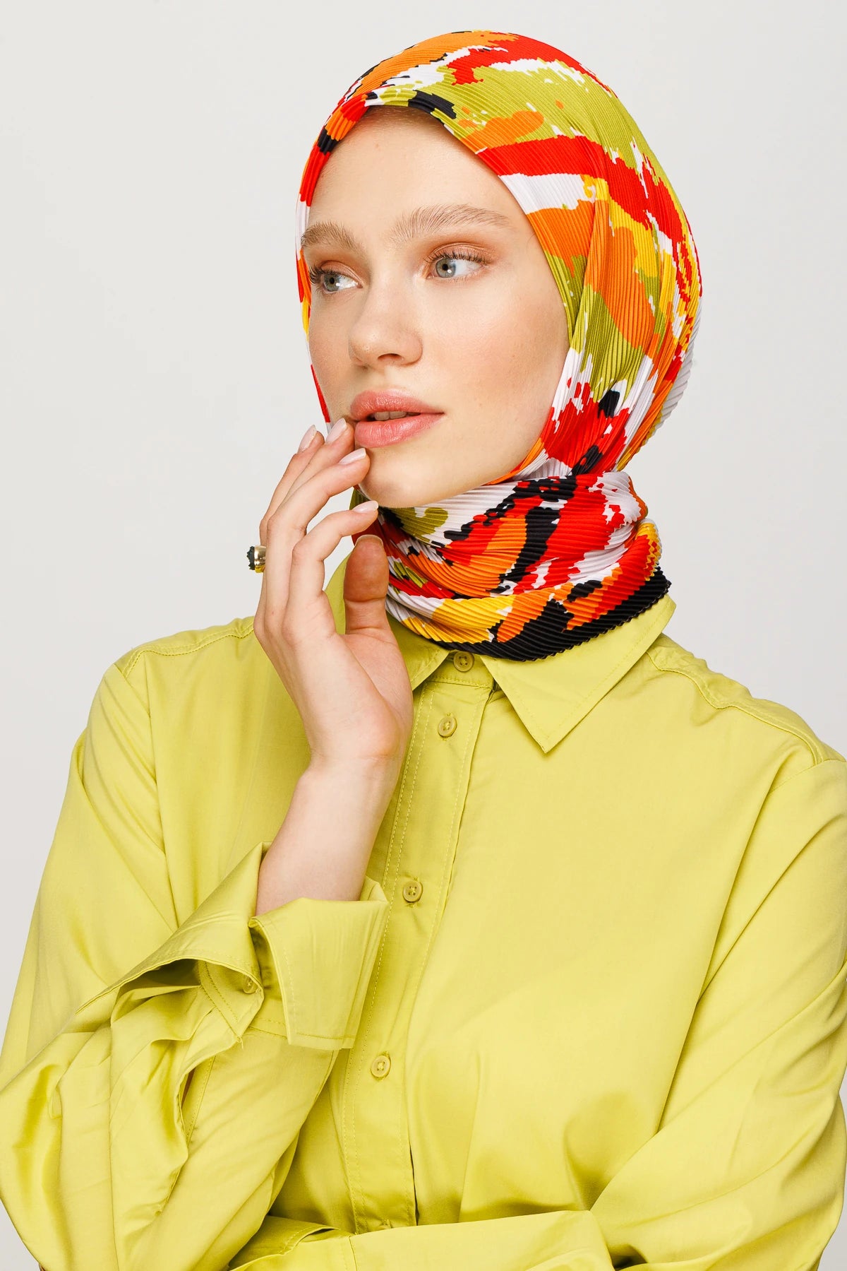 Batik Pattern Pleated Scarf - Orange