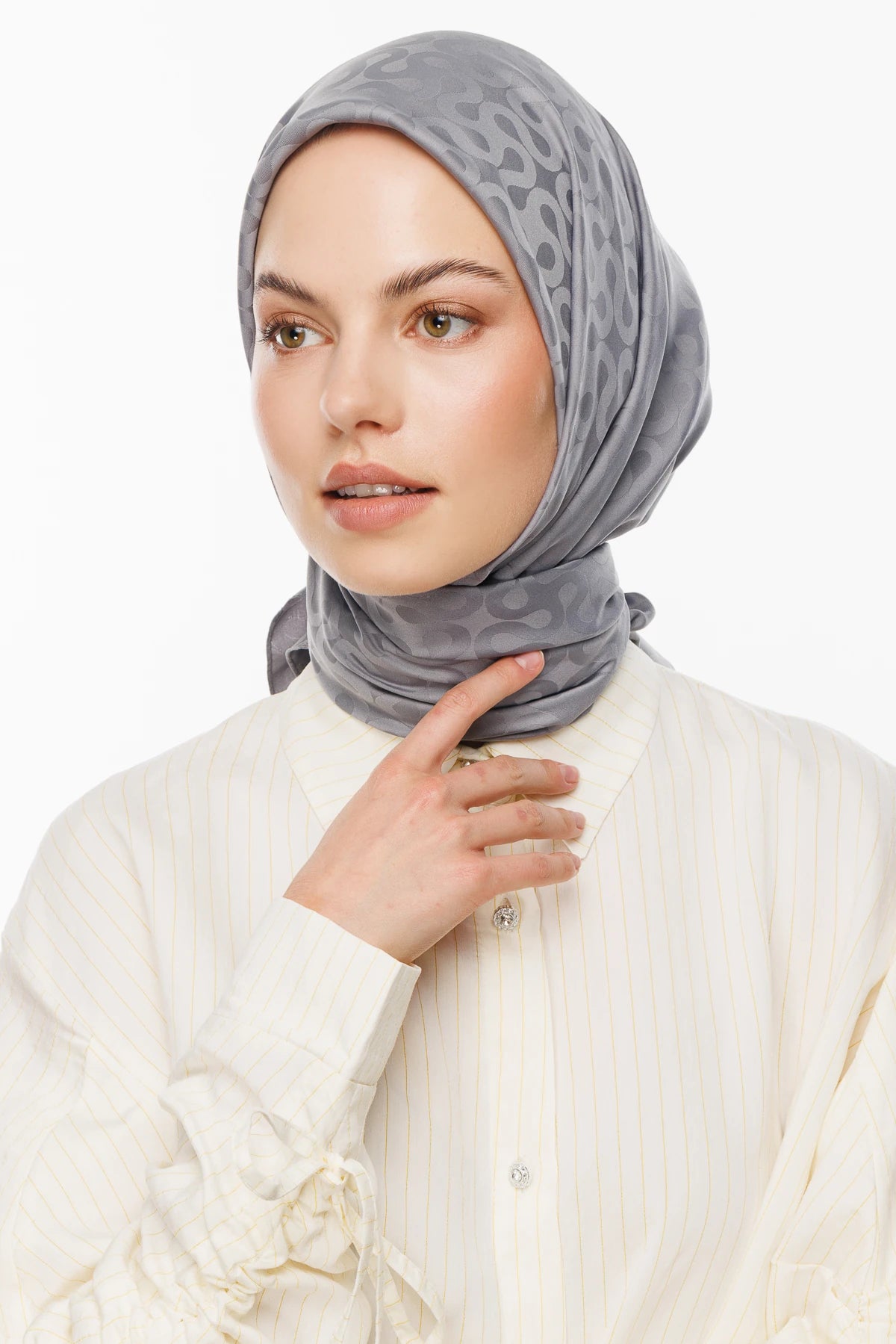 Moon Pattern Silky Jacquard Scarf - Mineral Grey