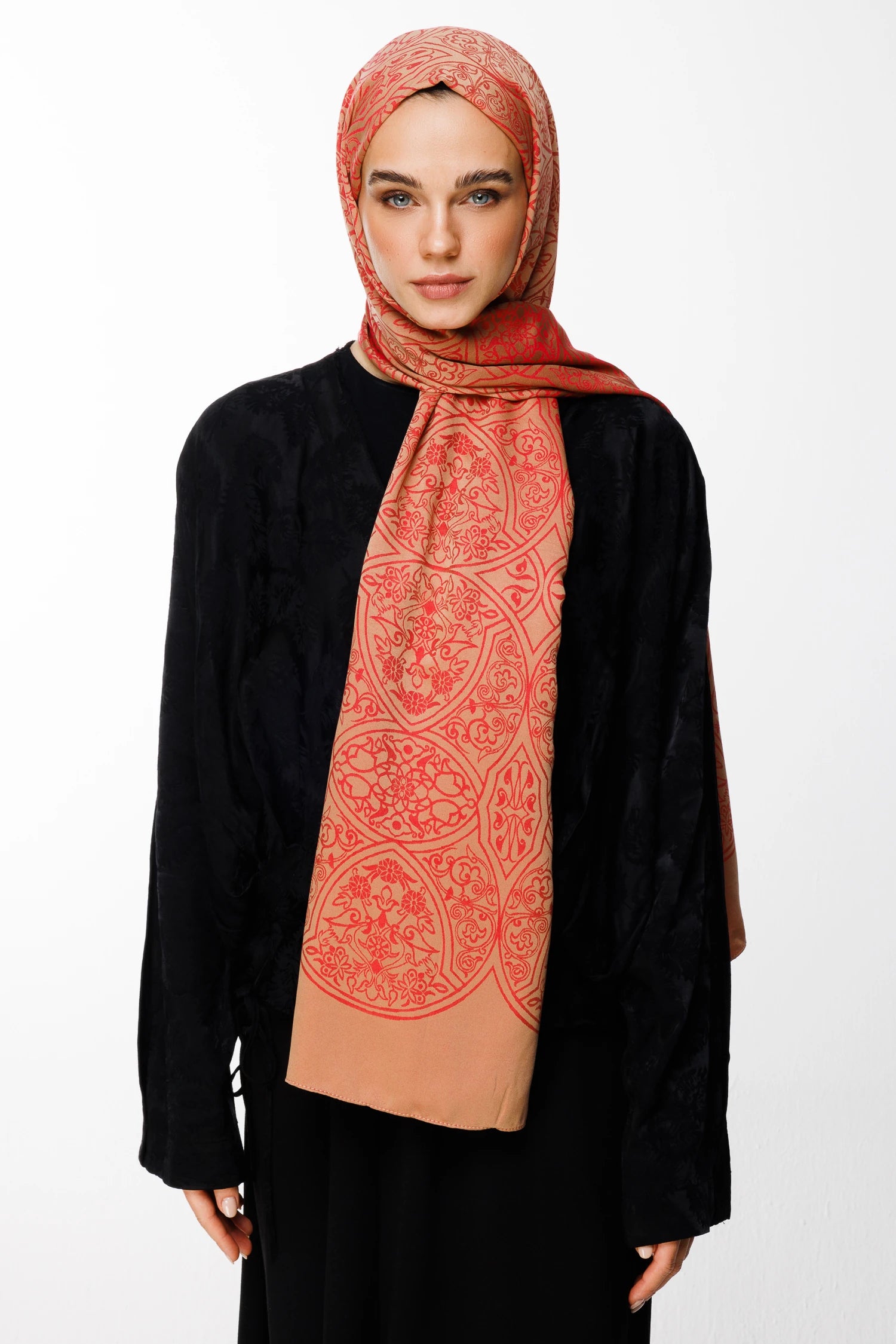 Morocco Pattern Double-Sided Scarf - Mink-Red