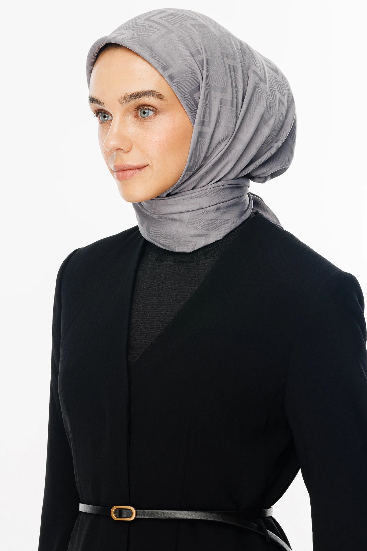 Viora Pattern Silky Jacquard Scarf - Gray