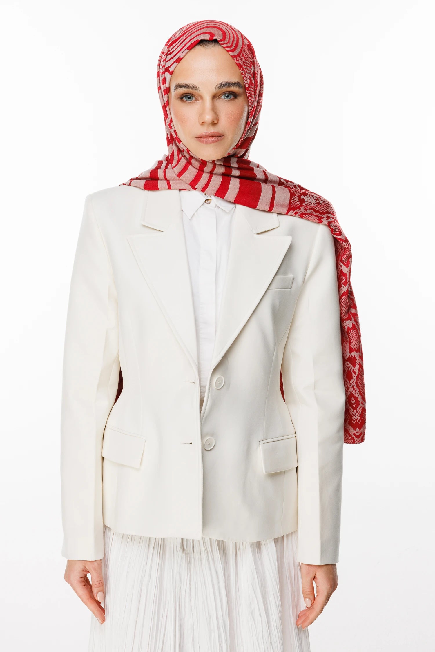 Riad Pattern Double-Sided Shawl - Burgundy-Mint Green