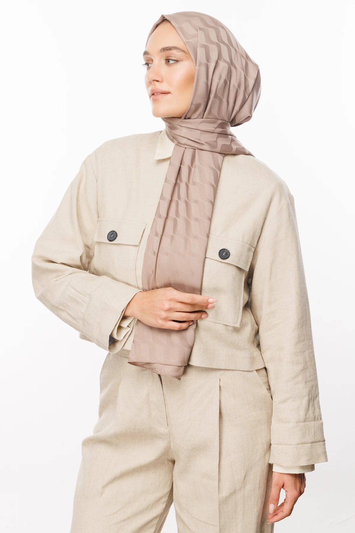 Wave Pattern Silky Jacquard Scarf - Canyon
