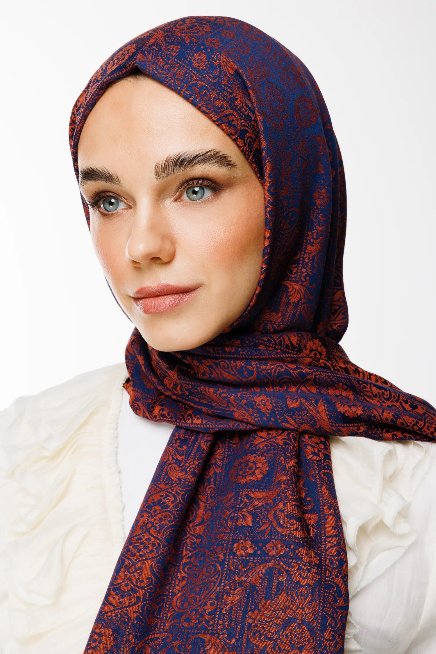 Henna Pattern Double-Sided Scarf - Dark Blue - Onion Peel