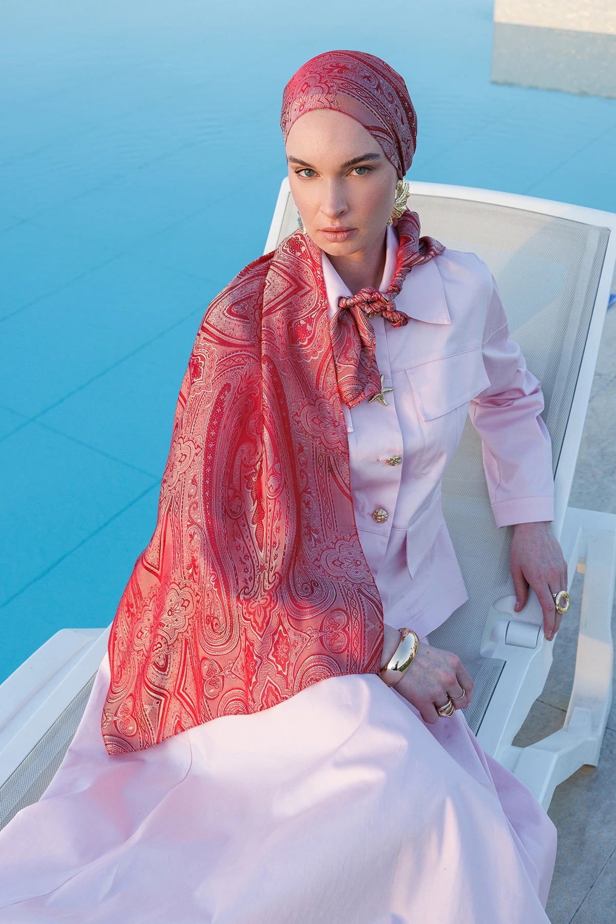 Liva Pattern Shine Line Scarf - Burgundy-Mint Green