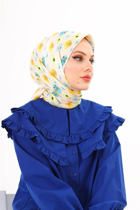 Efsun Pattern Pleated Scarf - Turquoise