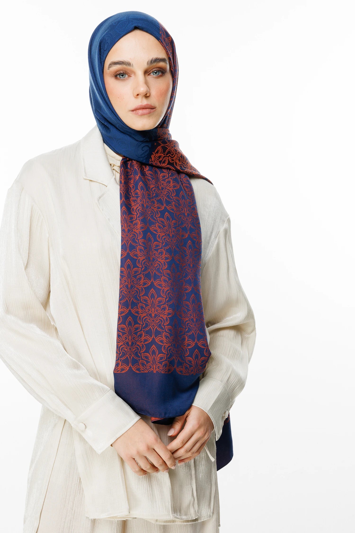 Nora Pattern Double-Sided Scarf - Dark Blue - Onion Peel