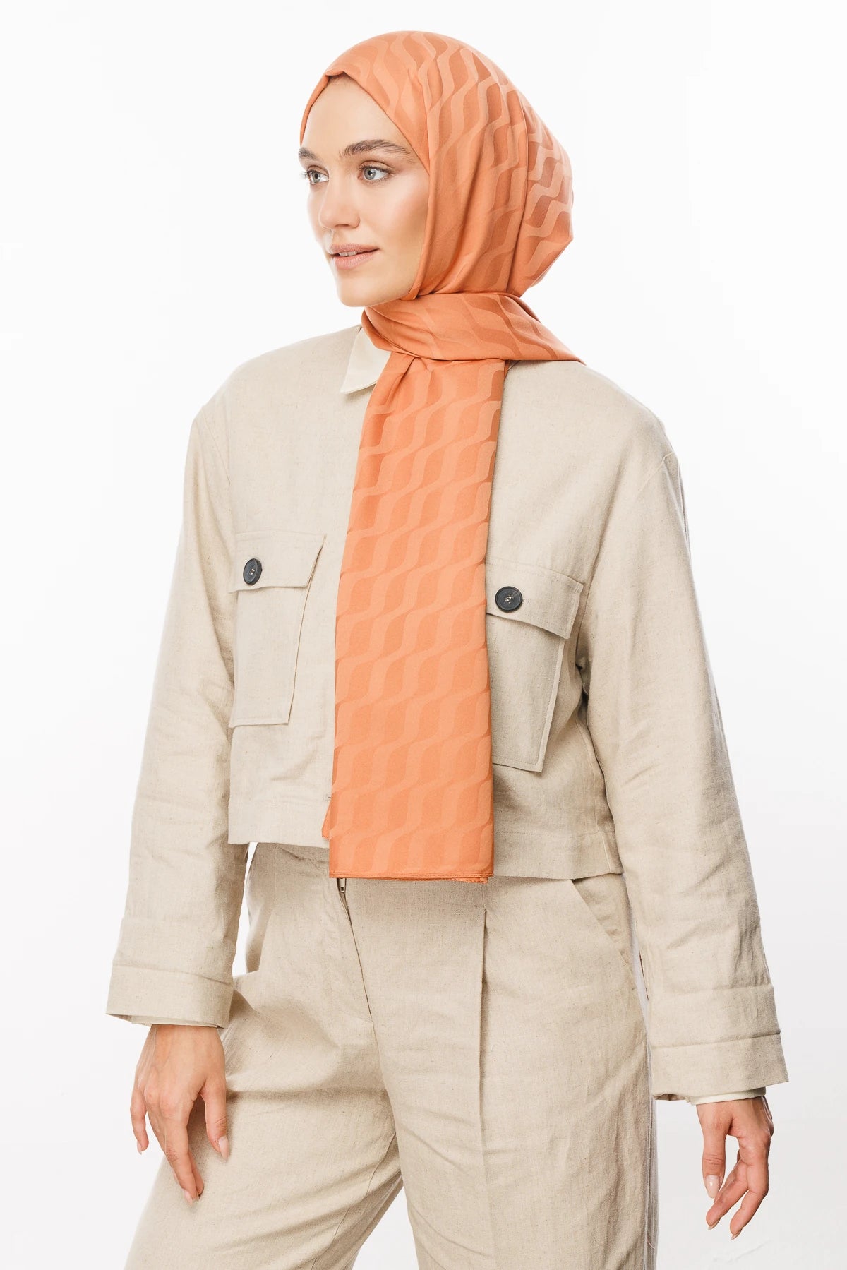 Wave Pattern Silky Jacquard Scarf - Puppy