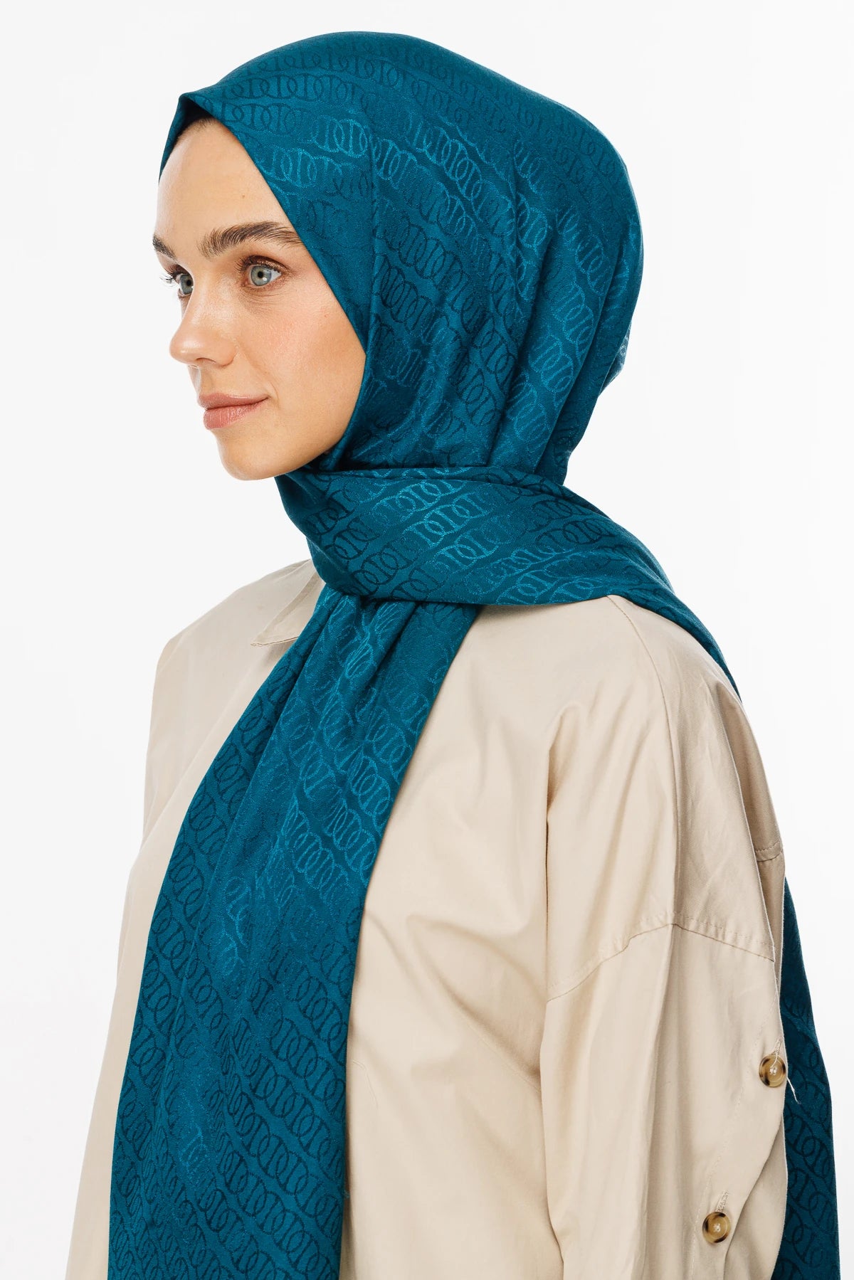 Forever Pattern Shiny Jacquard Scarf - Petroleum Blue