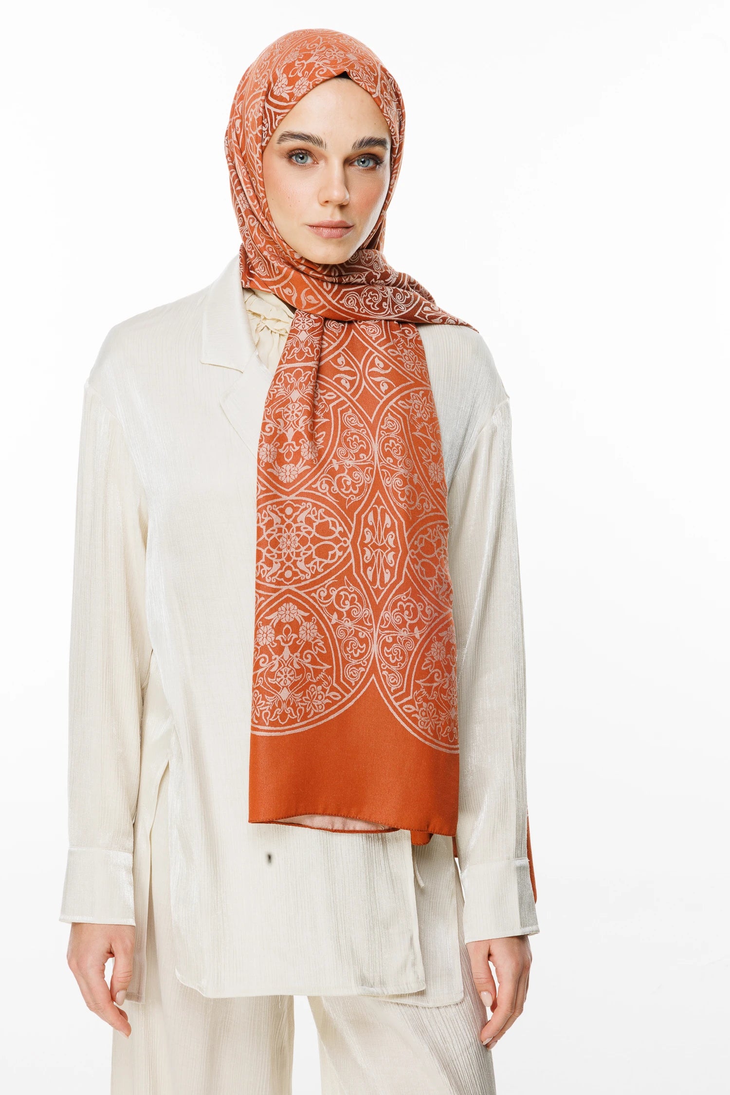 Morocco Pattern Double-Sided Scarf - Mink-Cinnamon