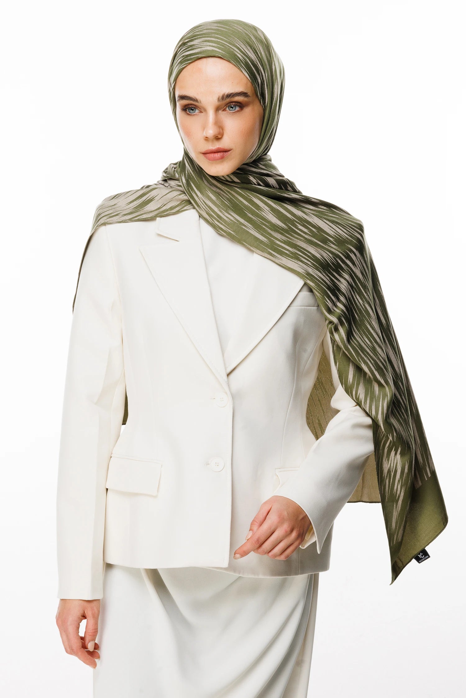 Selis Pattern Double-Sided Scarf - Khaki-Salmon