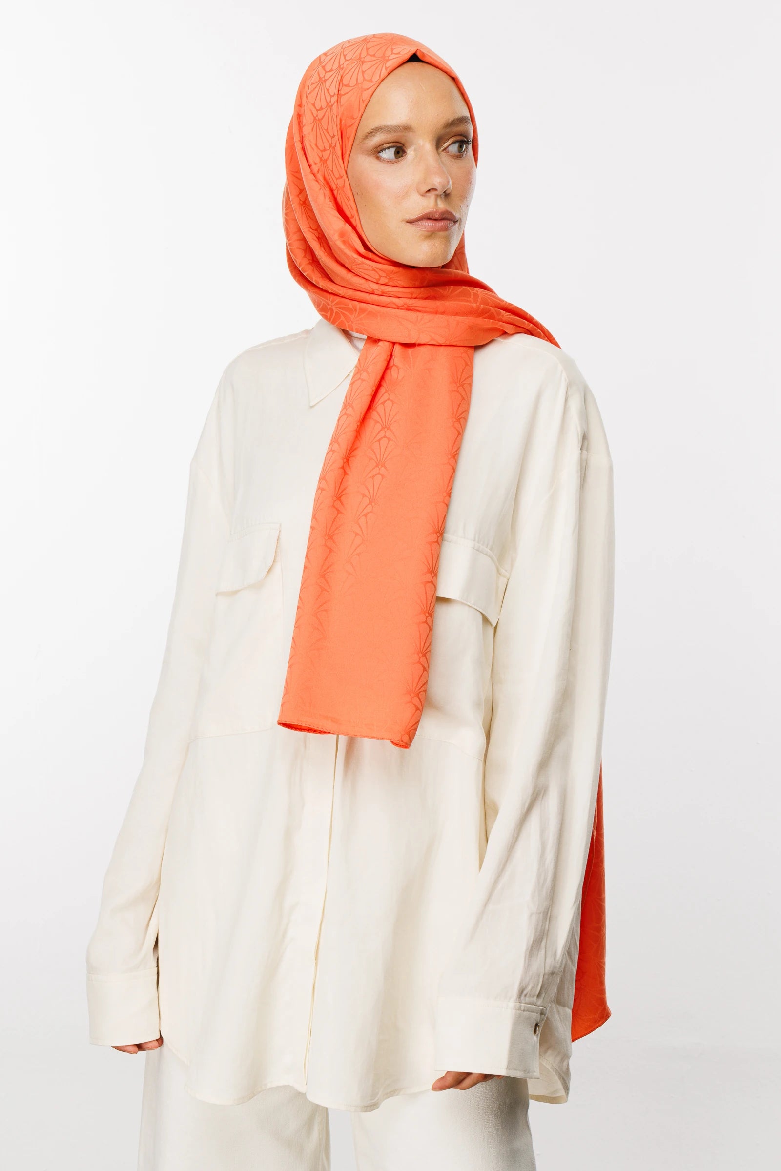 Lotus Pattern Silky Jacquard Scarf - Puppy