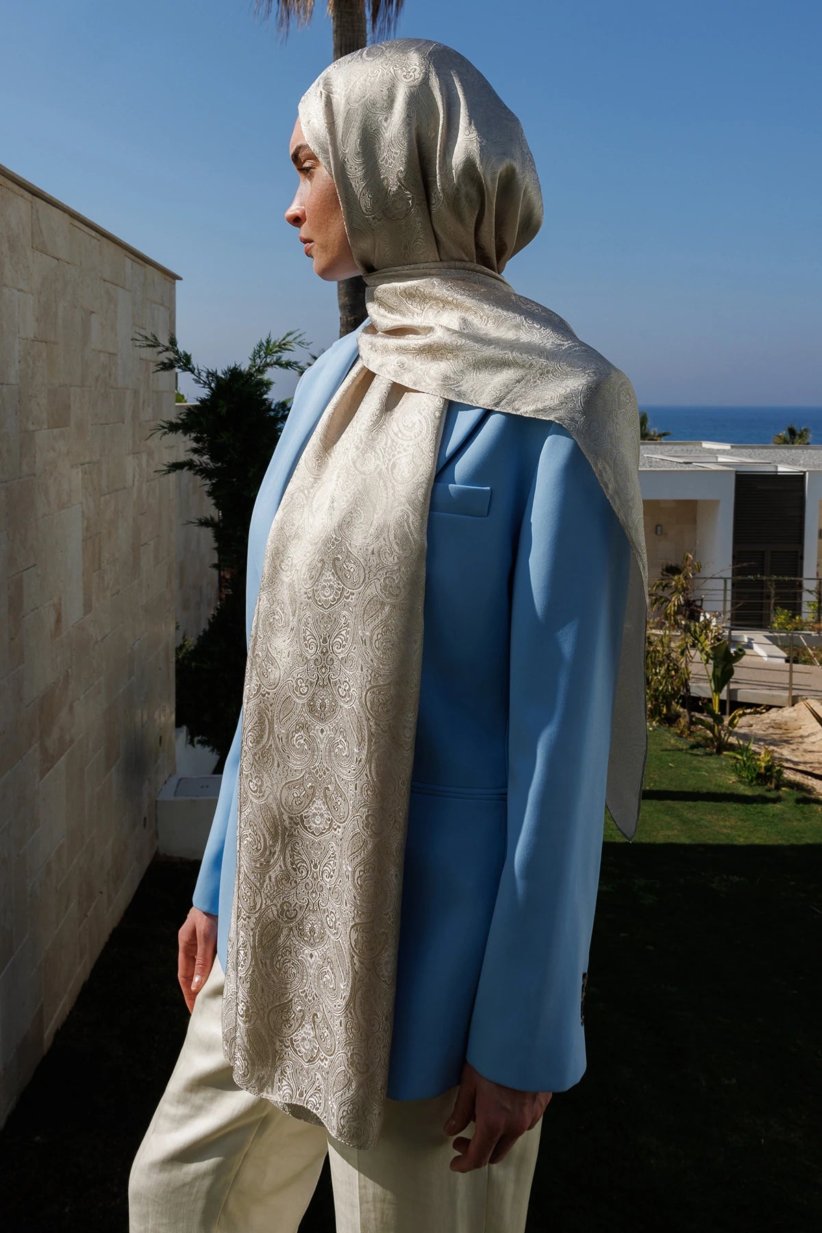 Moren Pattern Shine Line Scarf - Mink-Crescent