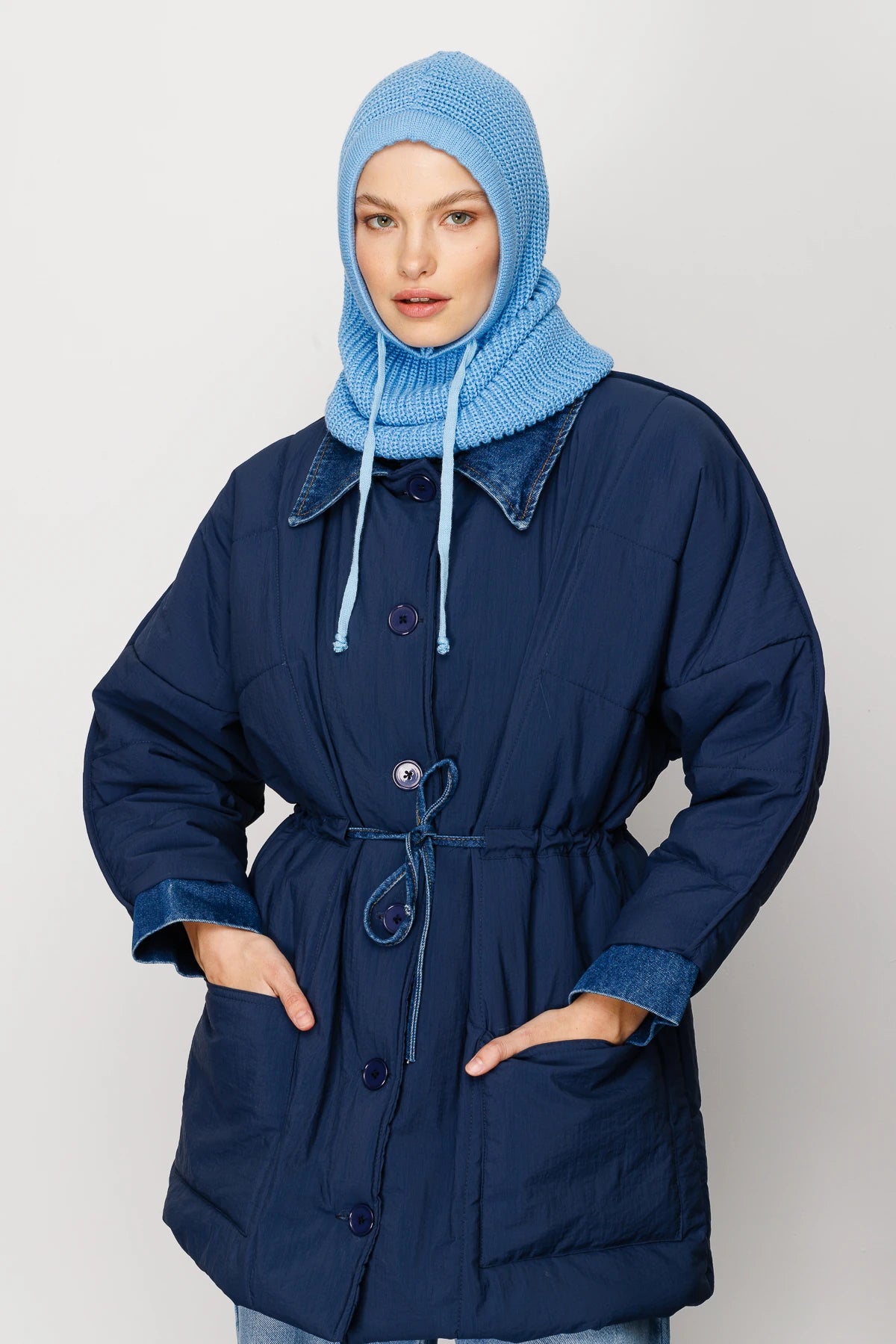 Balaclava Knit Headband - Baby Blue