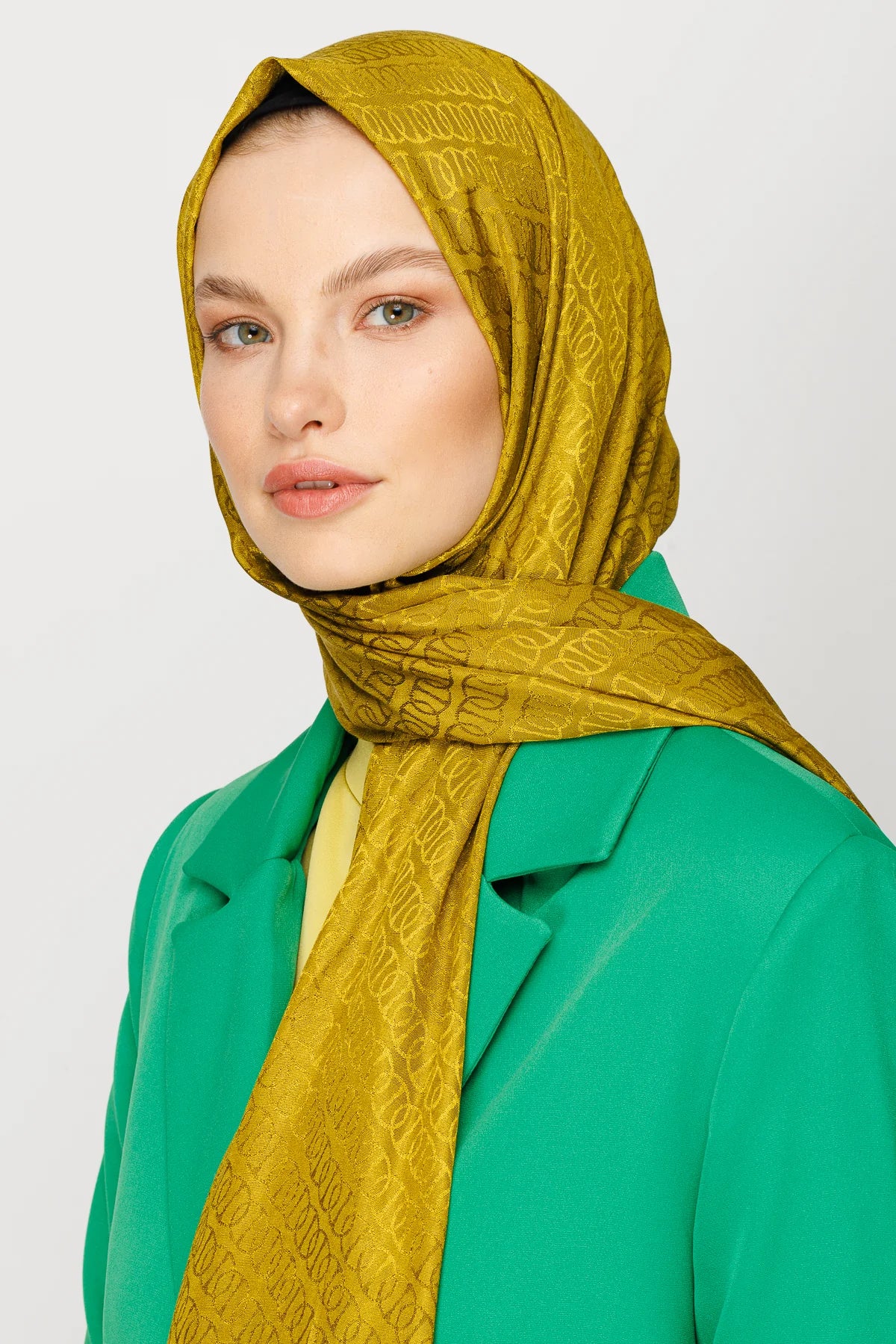 Forever Pattern Shiny Jacquard Scarf - Olive Green