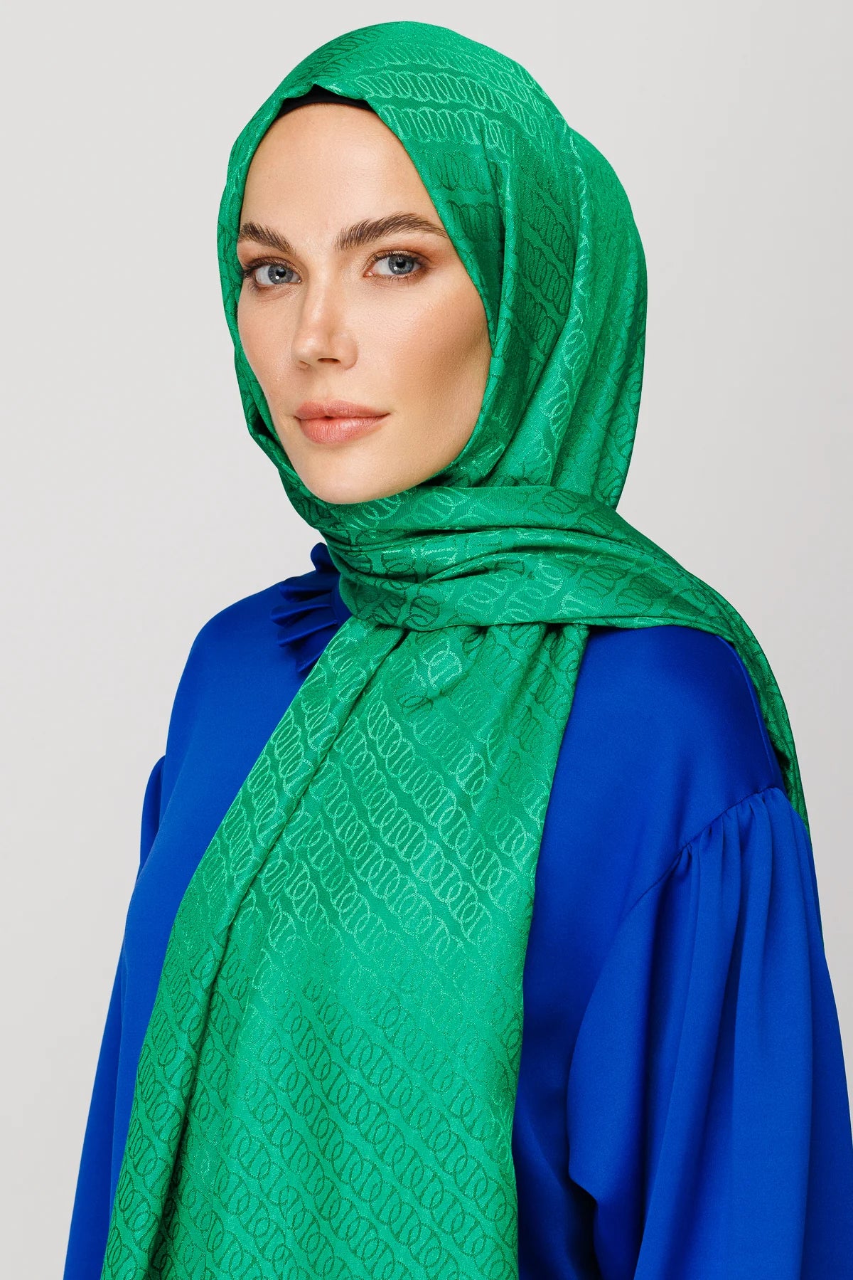 Forever Pattern Shiny Jacquard Scarf - Benetton Green