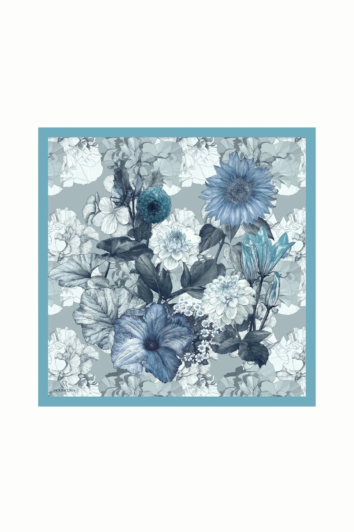 Floren Pattern Cotton Scarf - Ice Blue