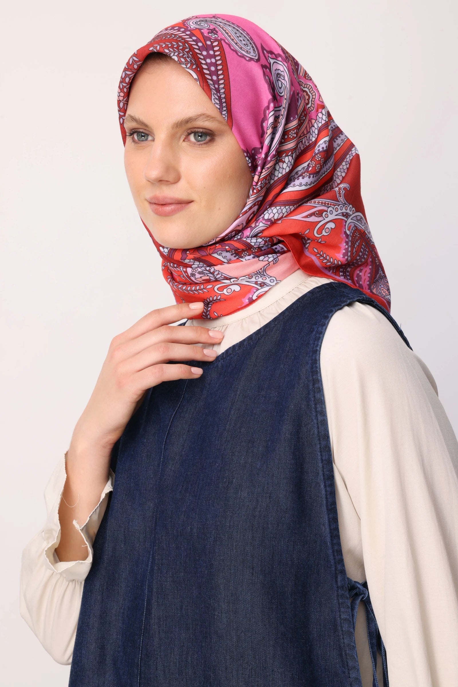 Virel Pattern Cotton Scarf - Burgundy