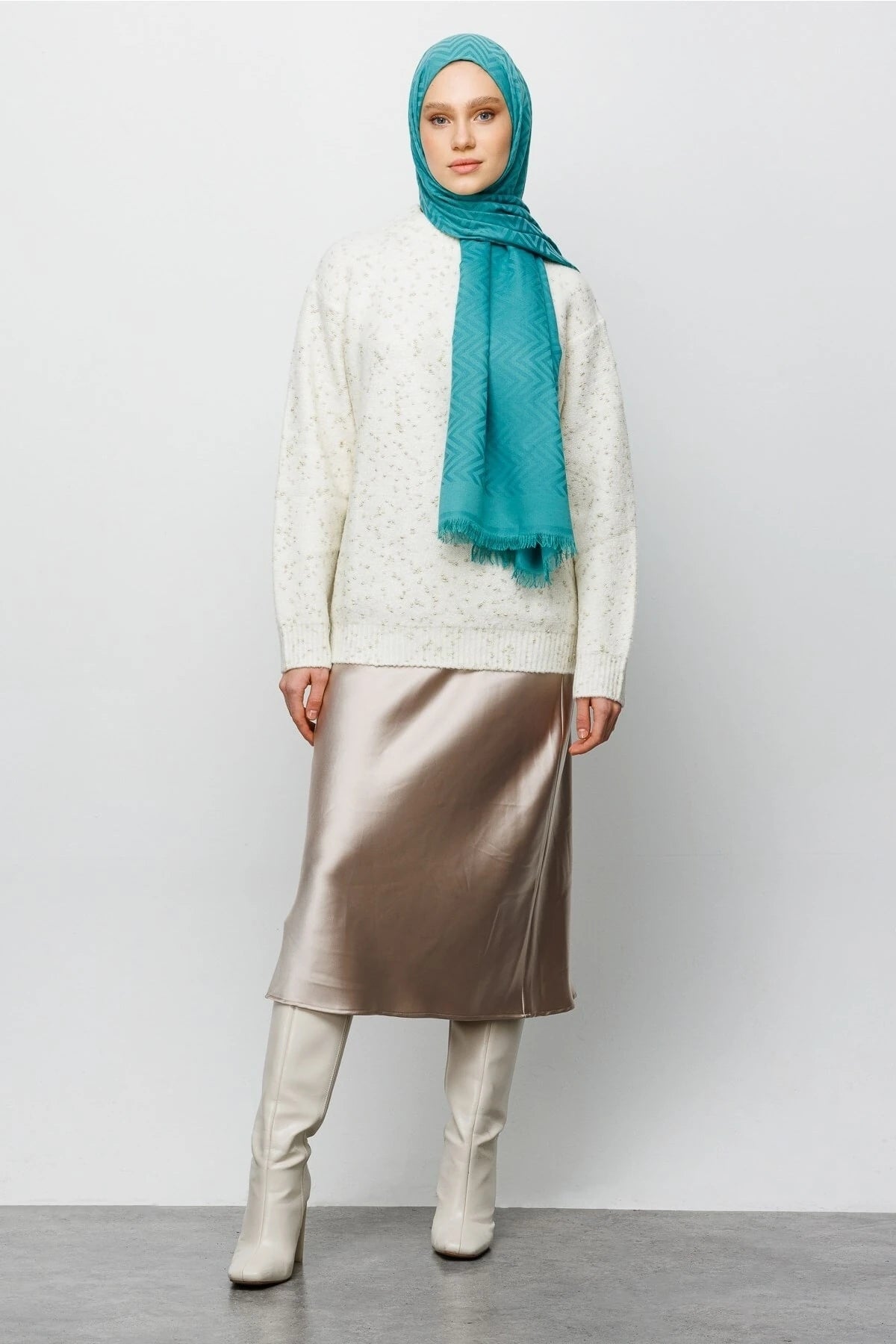 Zigzag Pattern Cotton Jacquard Shawl - Mint Green