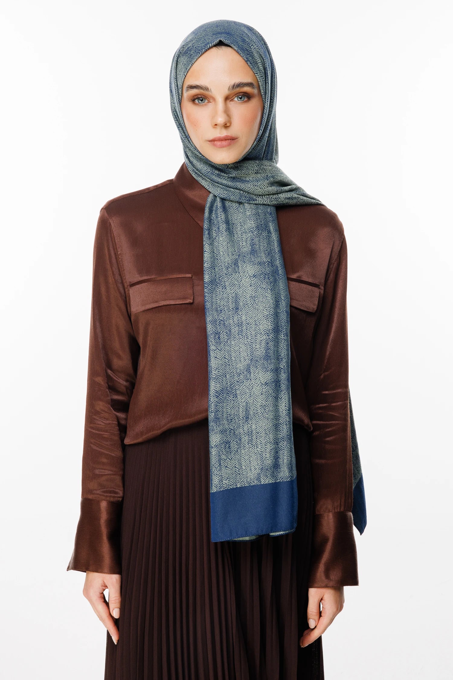 Sahara Pattern Double-Sided Shawl - Navy Blue-Aqua Green