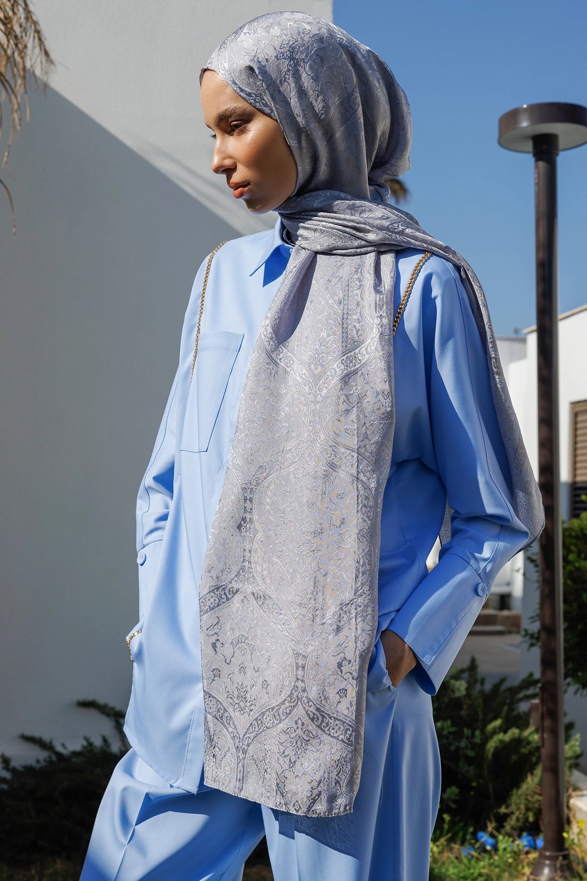 Soler Pattern Shine Line Scarf - Gray-Gray