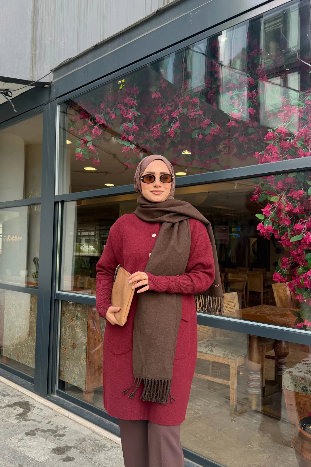 Double-Sided Wool Scarf - Bitter Coffee Tile
