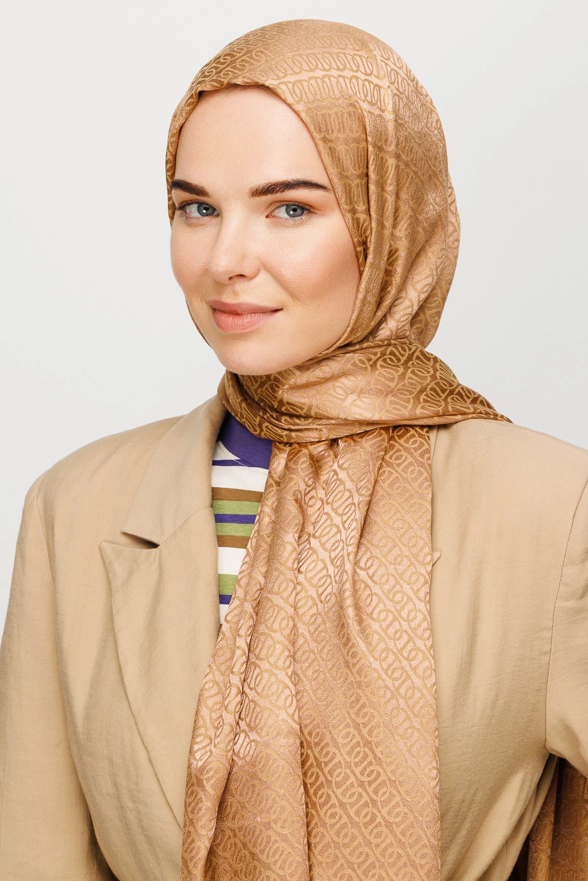 Forever Pattern Shiny Jacquard Scarf - Biscuit