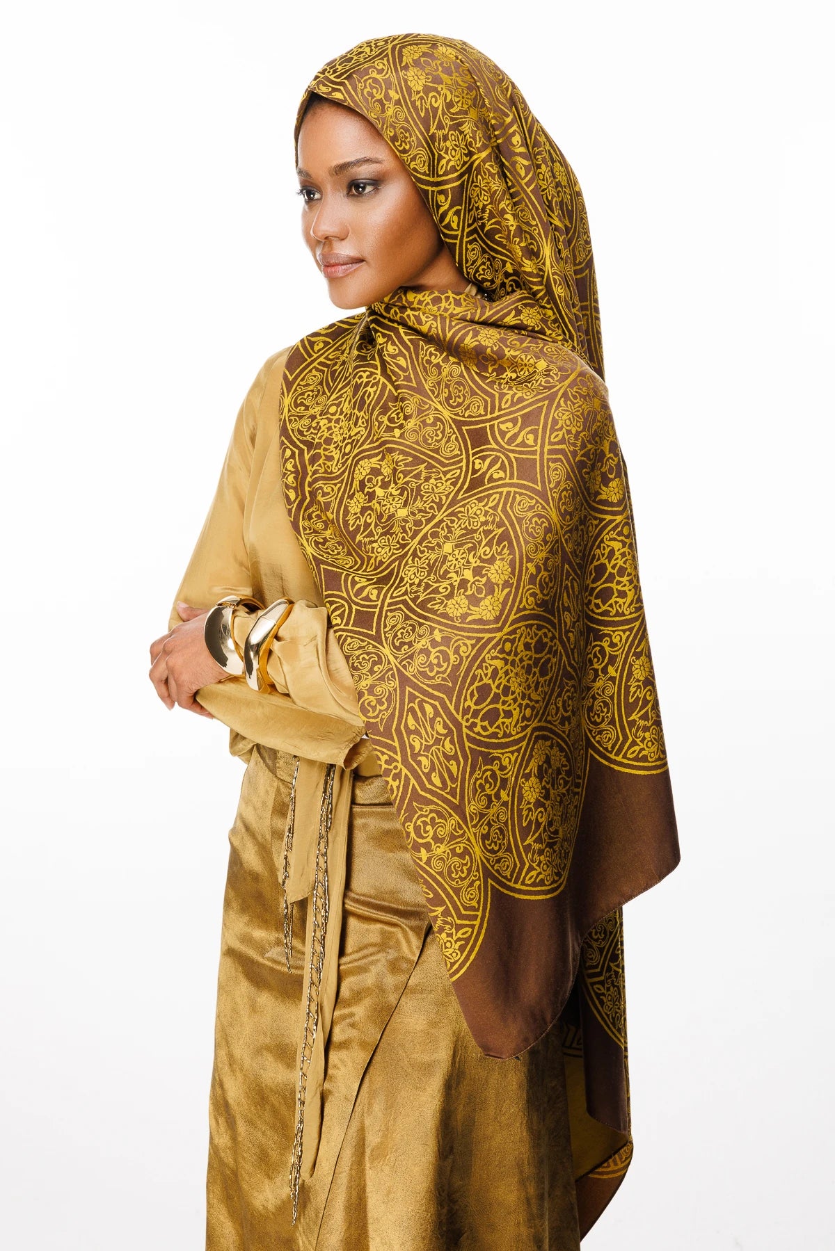 Morocco Pattern Double-Sided Scarf - Bitter Coffee-Mustard