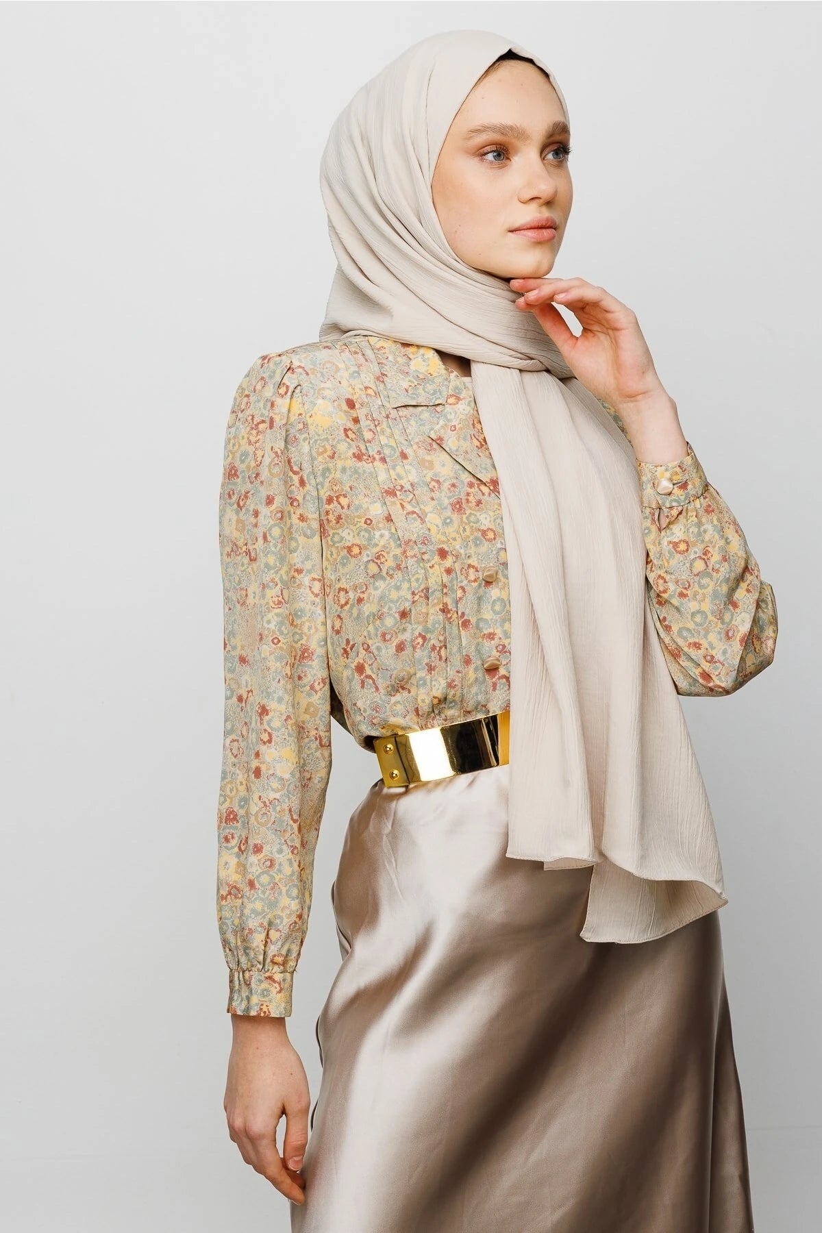 Crinkle Medina Silk Shawl - Stone Color