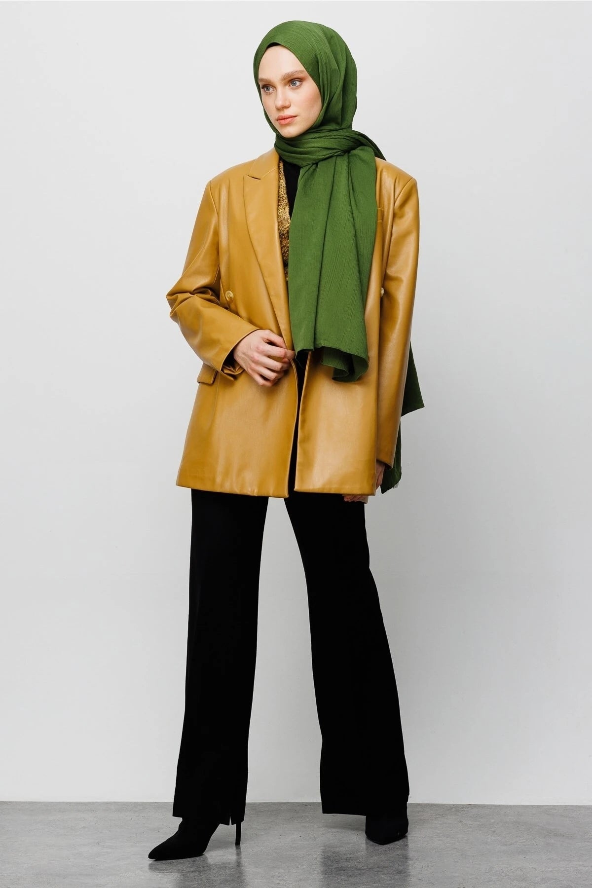 Crinkle Medina Silk Shawl - Khaki