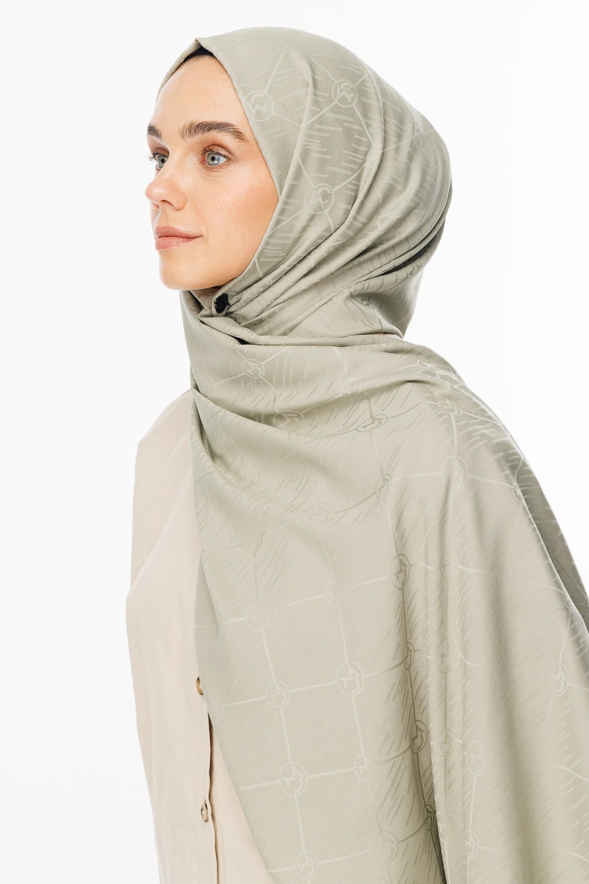 Moon Is Desen Jacquard Shawl - Sage