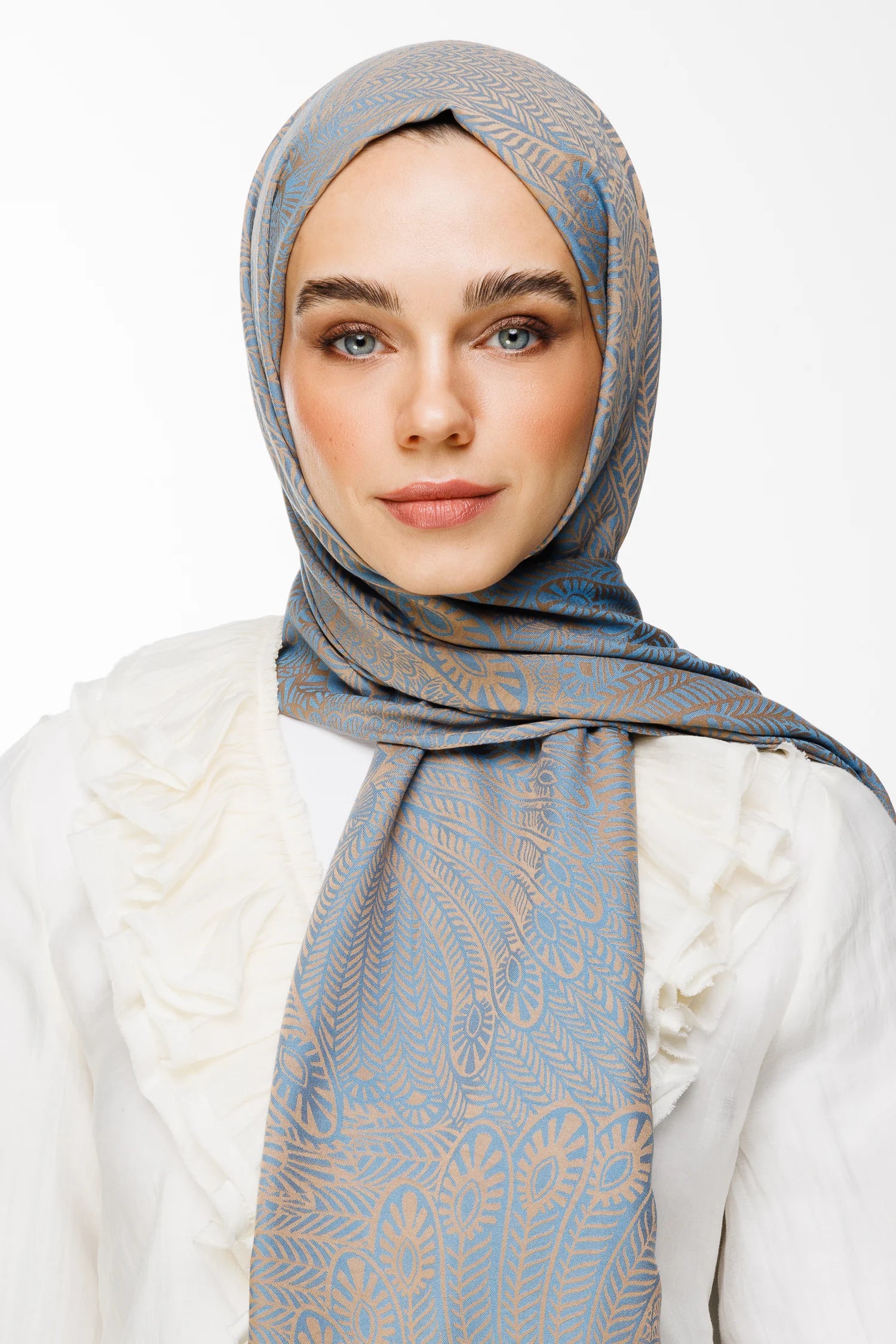 Mayra Pattern Double-Sided Scarf - Mink-Turquoise