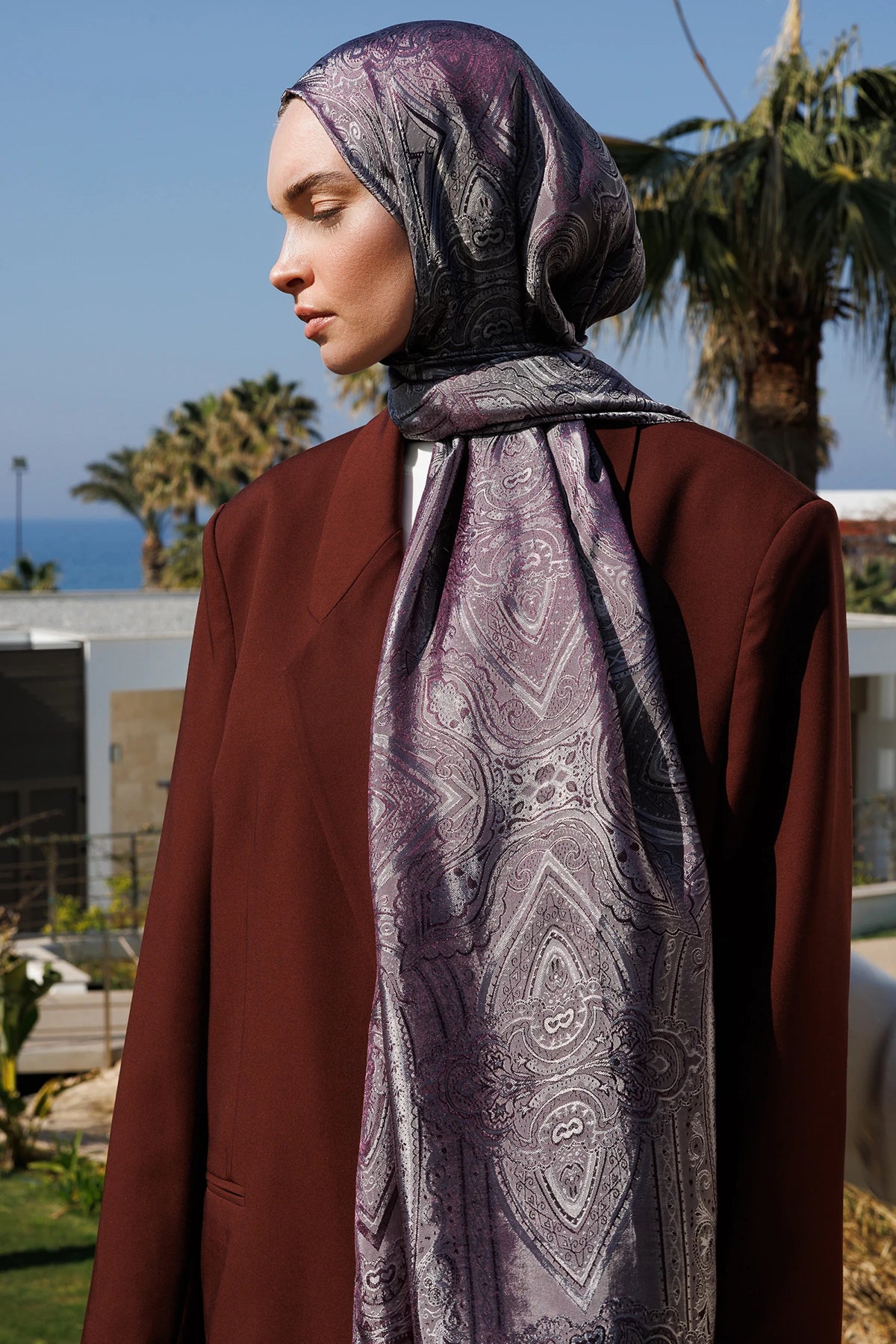 Liva Pattern Shine Line Scarf - Purple-Gray