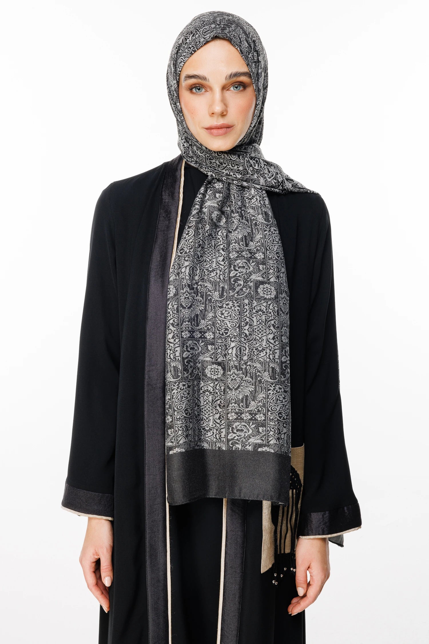 Henna Pattern Double-Sided Scarf - Black-Black