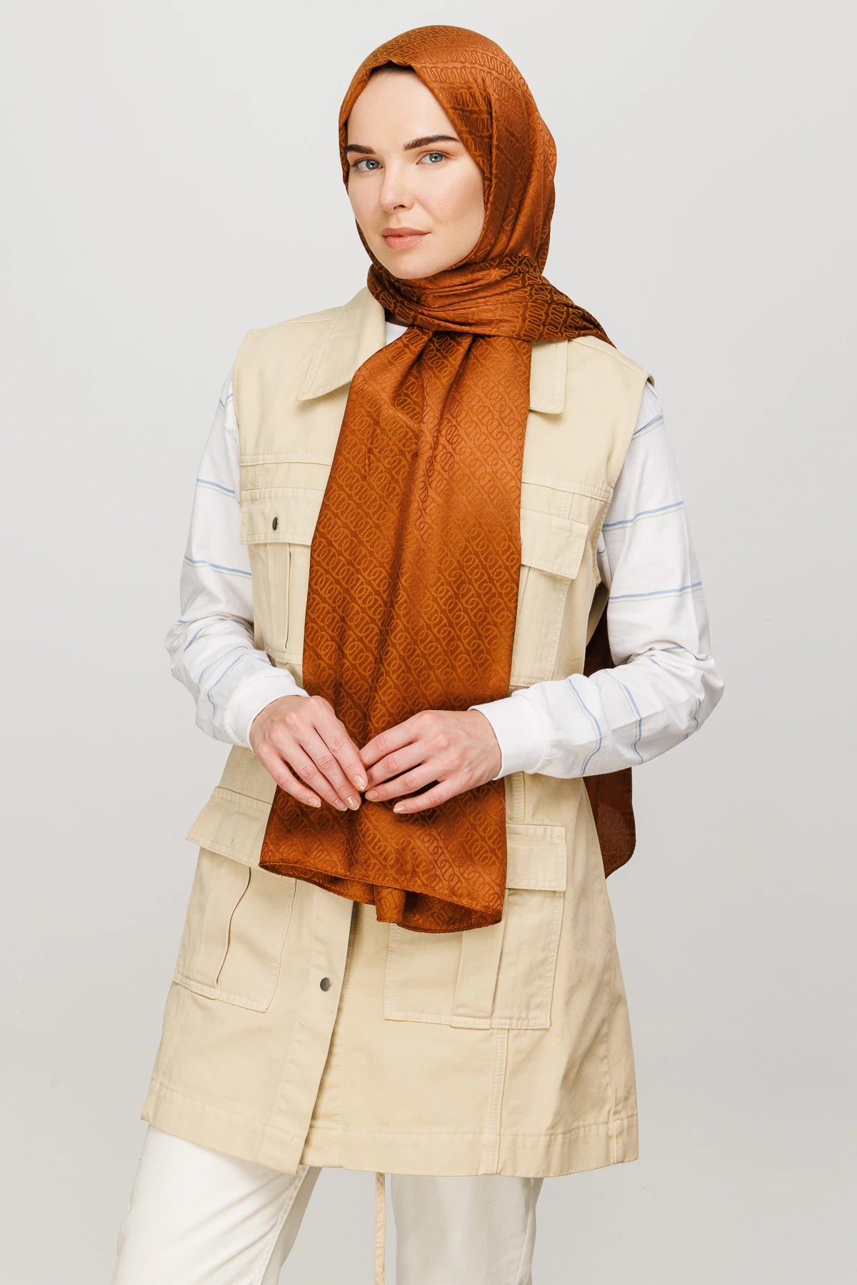 Forever Pattern Shiny Jacquard Scarf - Copper