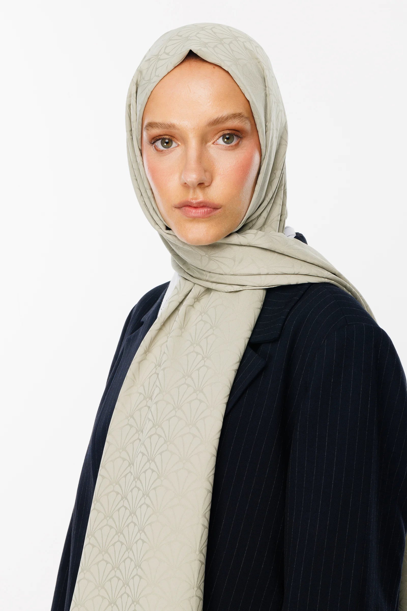 Lotus Pattern Silky Jacquard Scarf - Sage