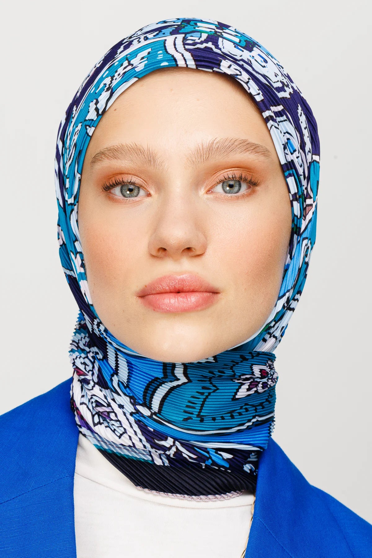 40 Pattern Pleated Scarf - Navy blue