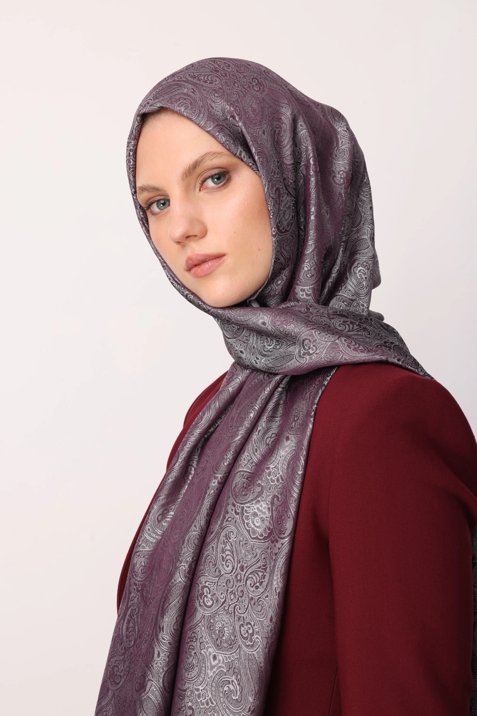 Moren Pattern Shine Line Scarf - Purple-Gray