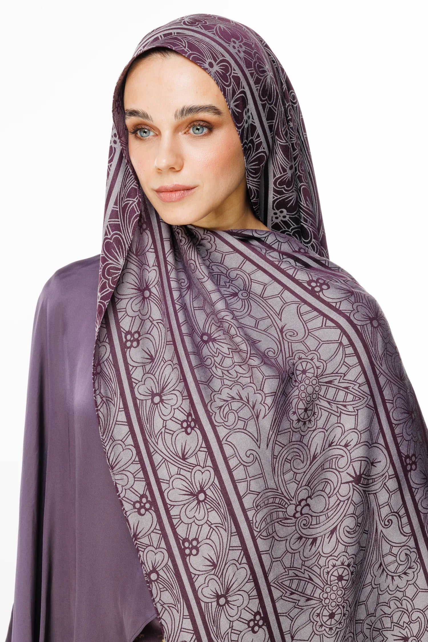 Lavin Pattern Double-Sided Scarf - Purple-Gray