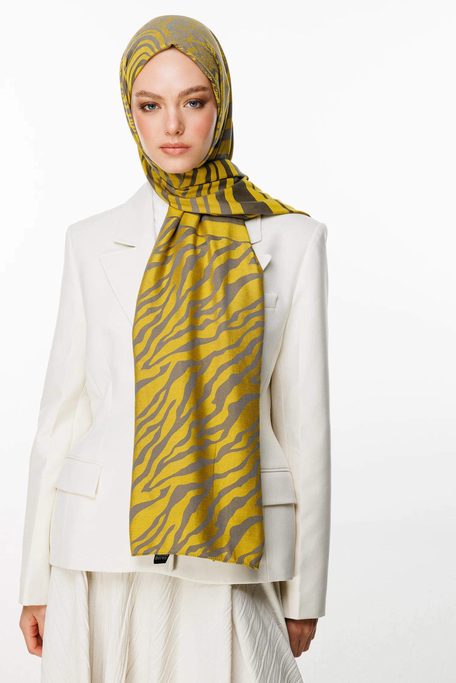 Riad Pattern Double-Sided Shawl - Dark Grey-Mustard