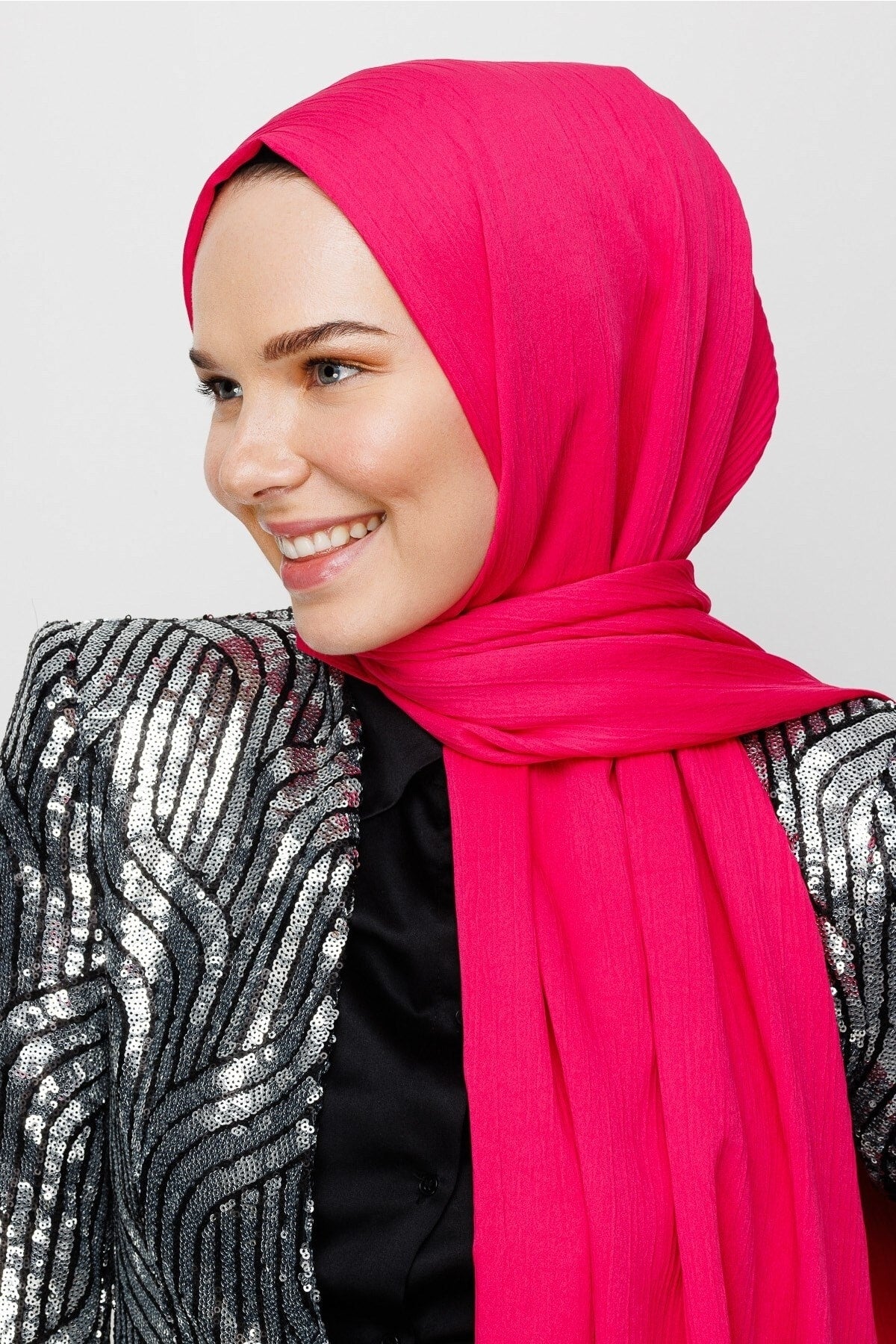 Crinkle Medina Silk Shawl - Fuchsia